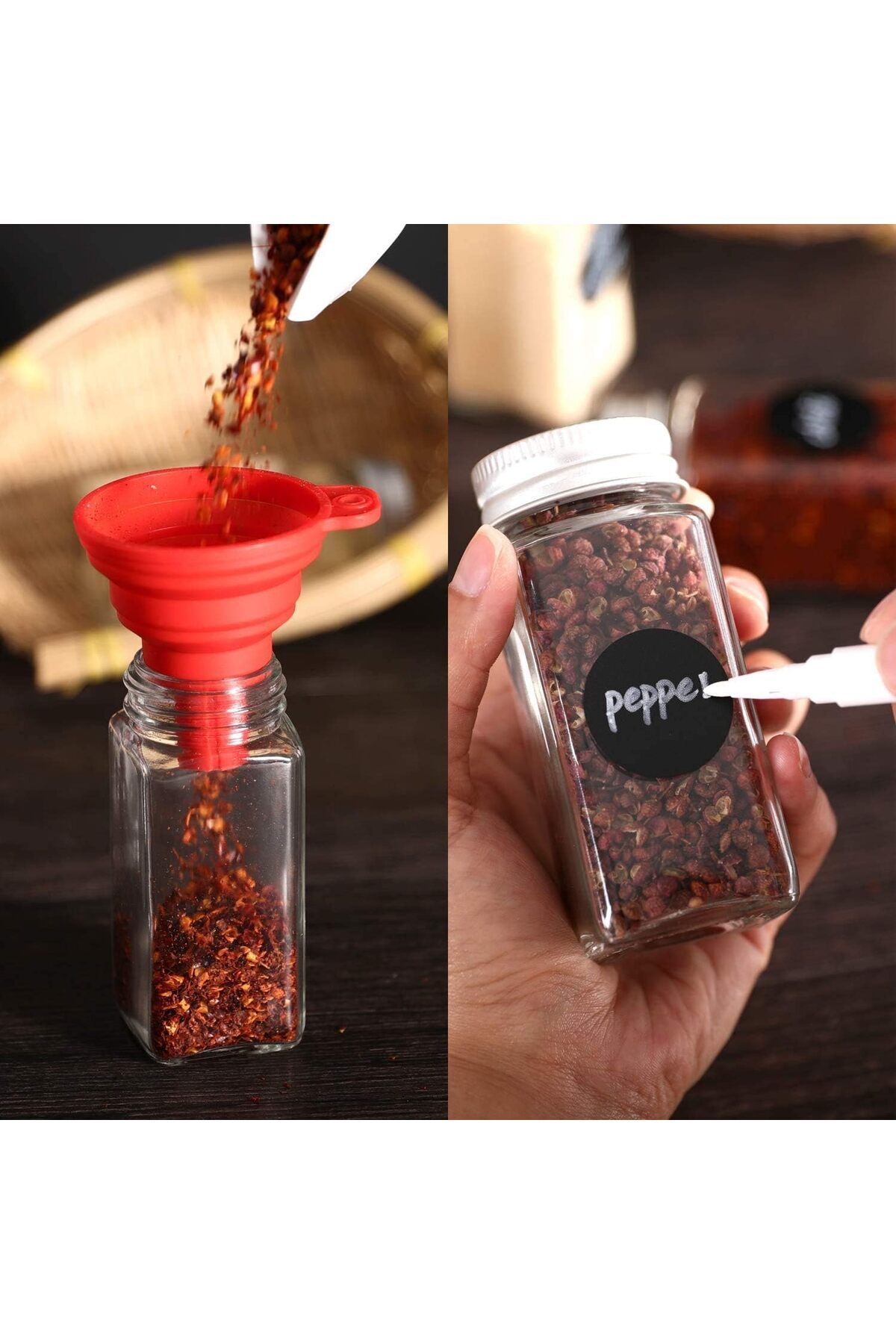 erorex-Glass Spice Jars Shaker Lids, 24 Pcs Square Spice Bottles 120Ml Spice Cabinet, Empty Seasoning Jars 4
