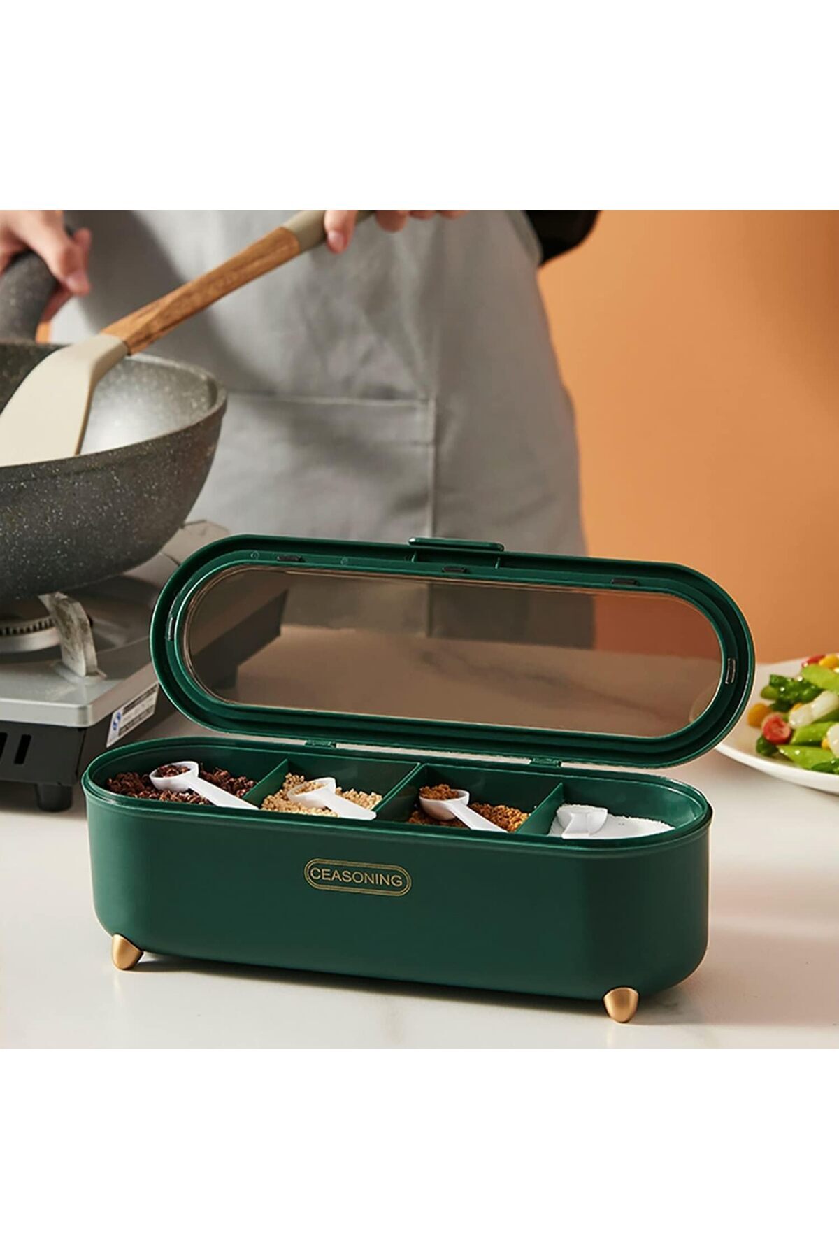 erorex-Condiment Container, 4 Compartment Seasoning Jar Storage Container, Contains 4 Tablespoons. These 4