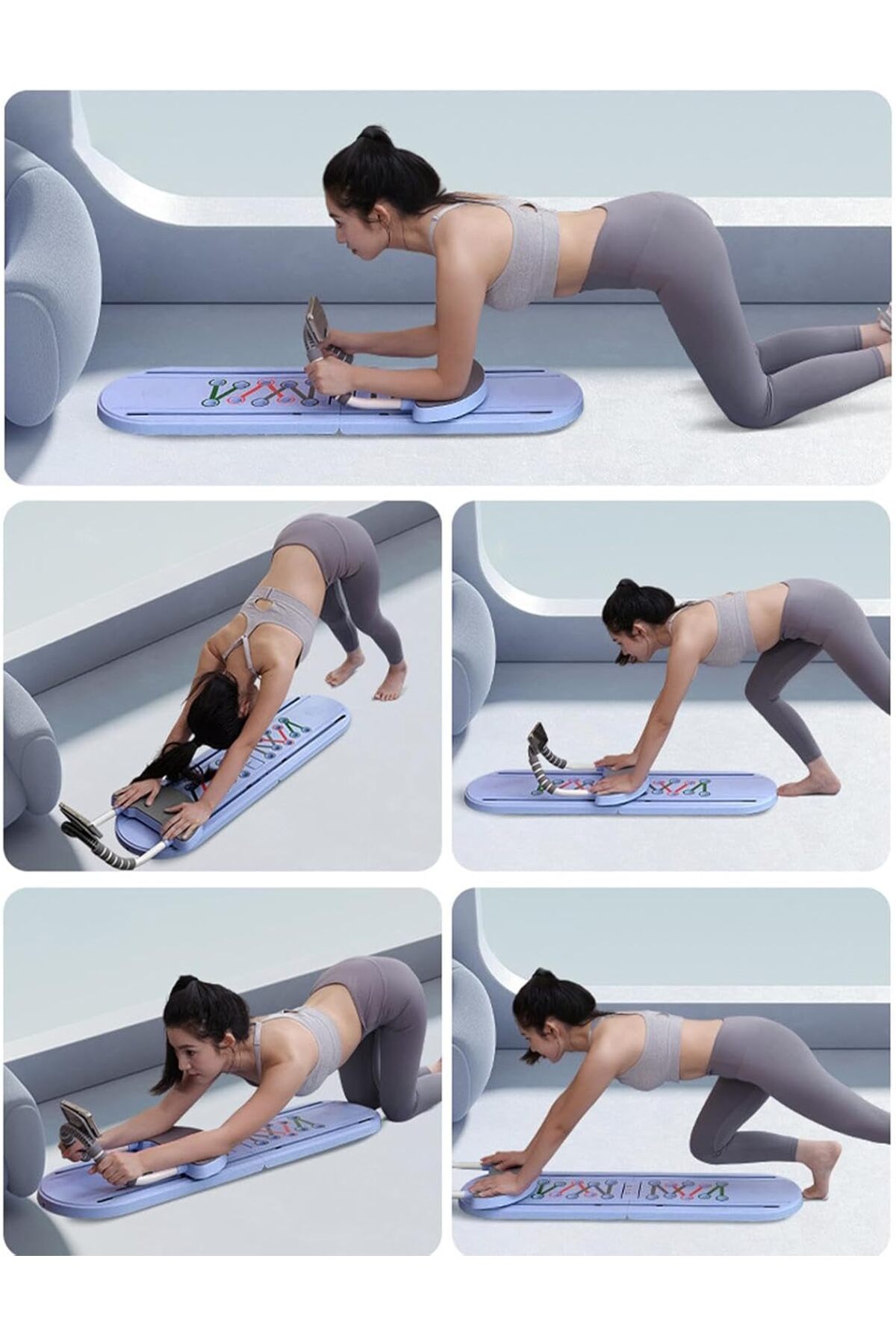 لوح بيلاتيس 5 في 1 لتمارين البطن واللياقة قابل للطي مع عصا بيلاتيس و حبل مقاومة مدرب شخصي AP-01