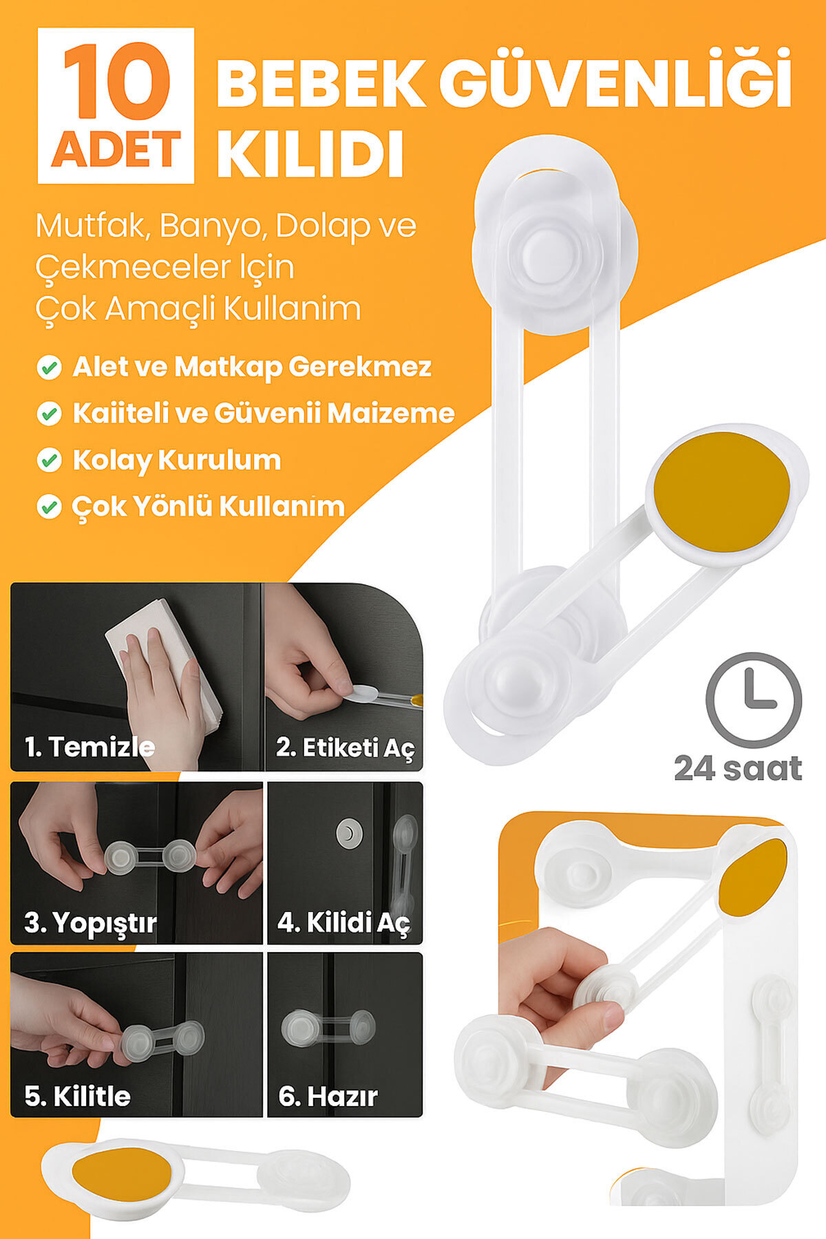 Moola 10 Adet Bebek Çocuk Güvenlik Kilidi, Dolap Çekmece Çok Amaçlı Emniyet Kilidi, Mini Çok Amaçlı Kilit fotoğrafı 2 (önizleme)