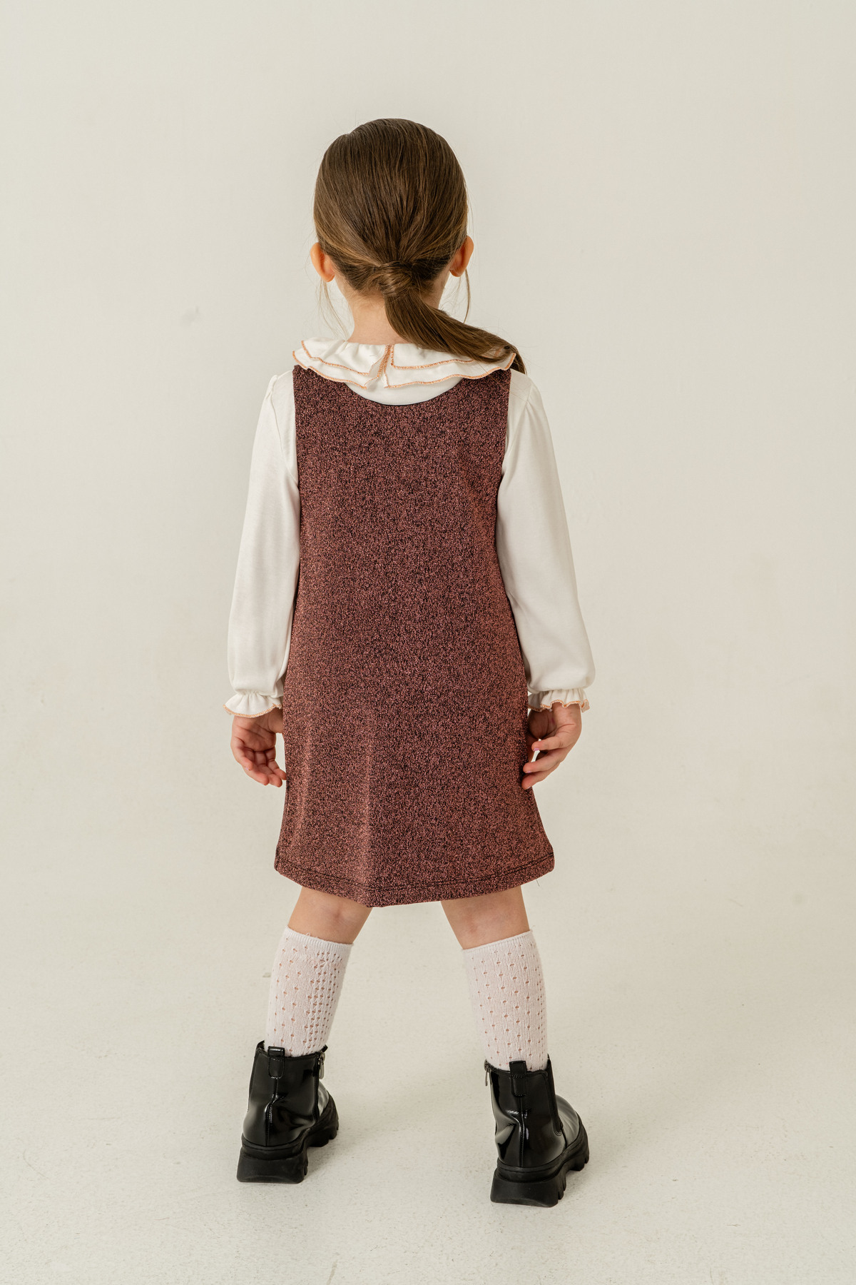 Eray Kids Kız Çocuk Fırfırlı Yaka Gömlekli Simli Jile Bayramlık Elbise 2'li Takım(2-5 Yaş) fotoğrafı 3 (önizleme)