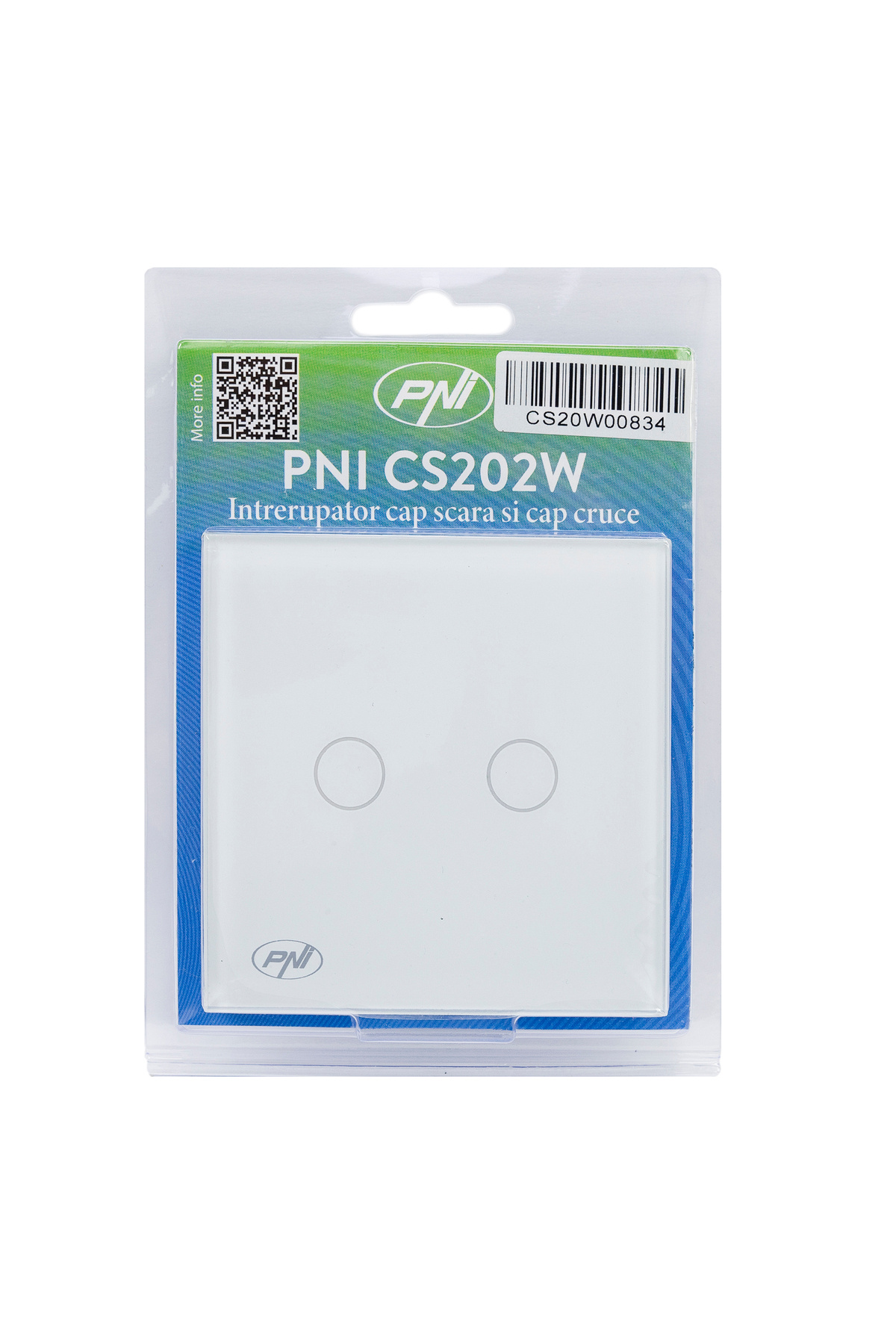PNI-Double switch with touch CS202W glass, white with LED indicator, 800W / switch 5