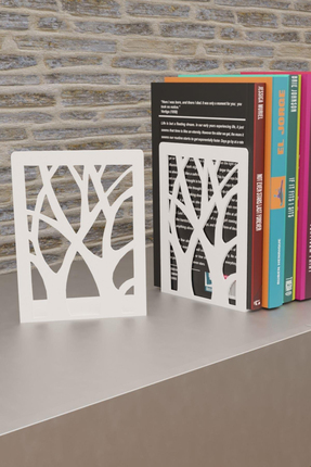 TASAGRAM Beyaz Ağaç Desenli Metal Kitap Desteği - Kitap Tutucu - Ev Ve Ofis D...