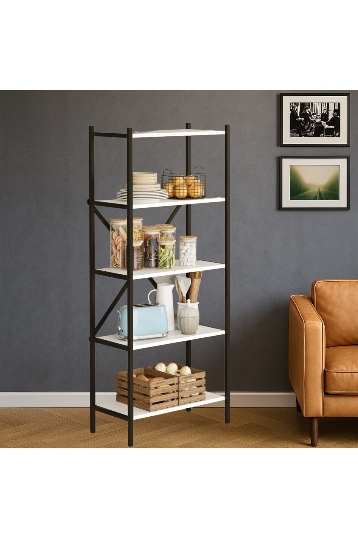 Bezubi-Multifunctional Library Shelf with 4 open shelves, modern design, white 4