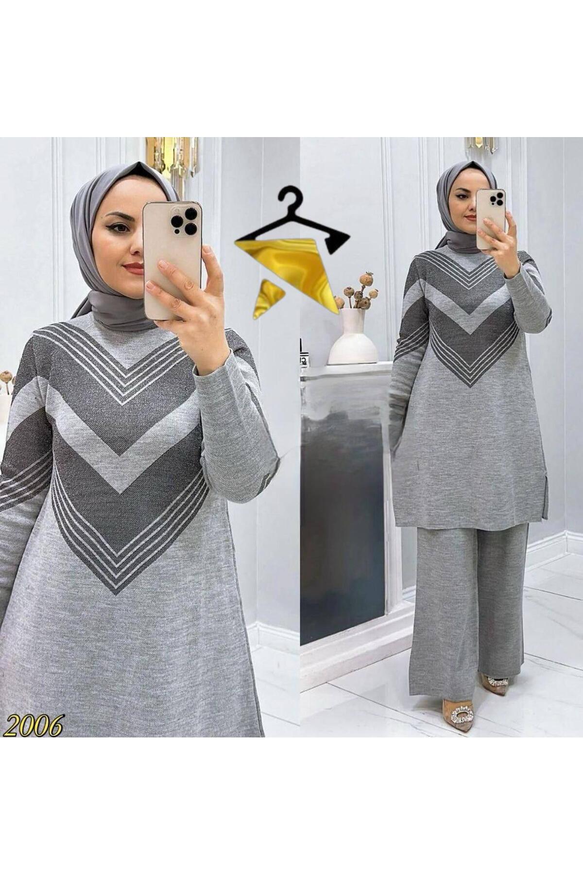 KAYA BUTİK Glittery knit set trousers tunic
