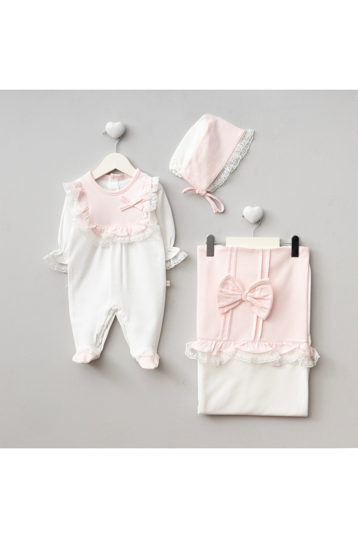 Mert Baby Bella 3'lü Organik Hastane Çıkış Seti Fiyonk Detaylı %100 Pamuk Yenidoğan Kız Bebek fotoğrafı 7 (önizleme)