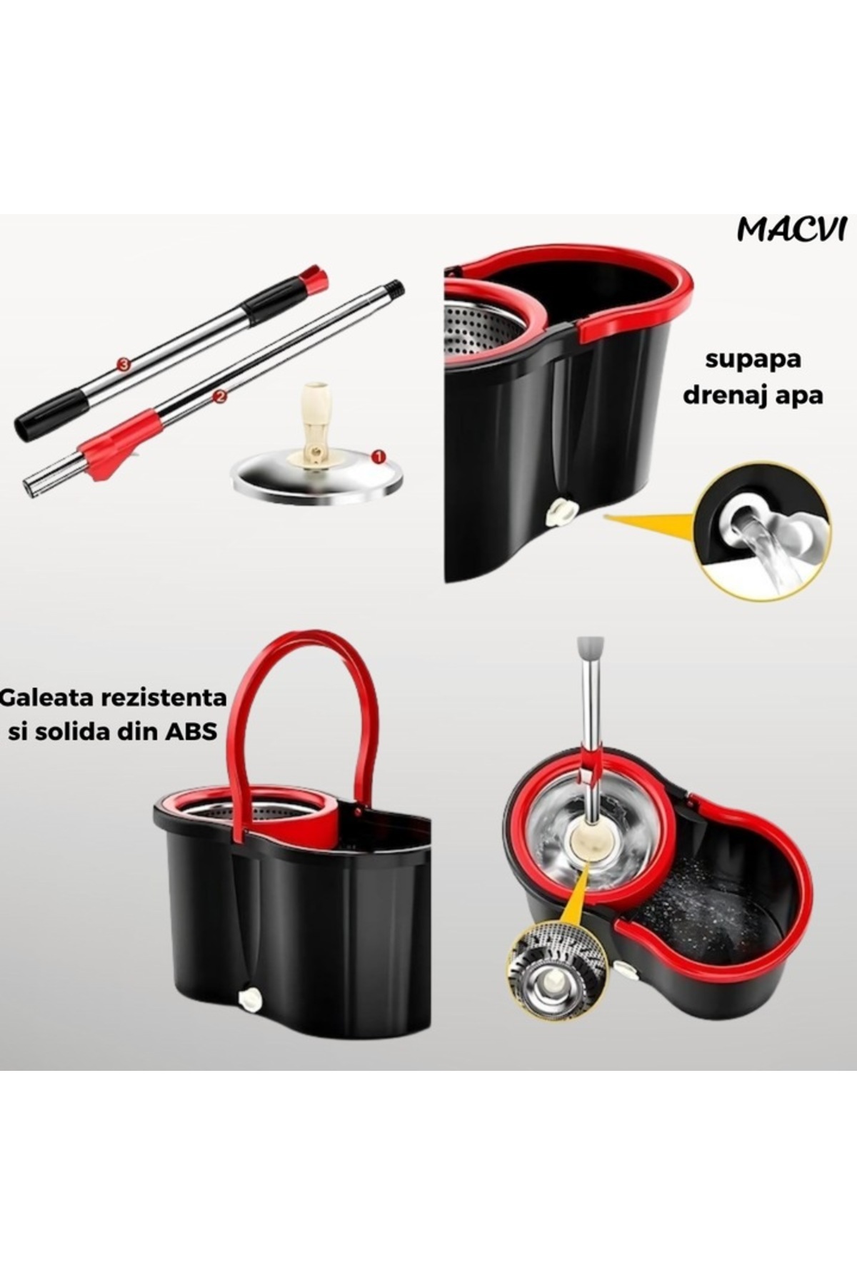 MACVI-Macvi® 360 rotating mop set with quick-wring bucket and telescopic handle, 8 liters 3