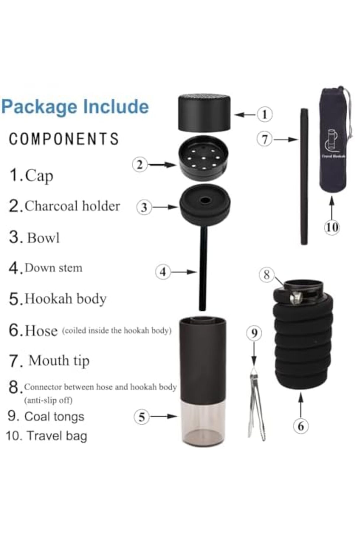 CAUTION-Mini Hookah Set Portable Hookah Cup With Everything, Unique Concept Hookah To Go 4