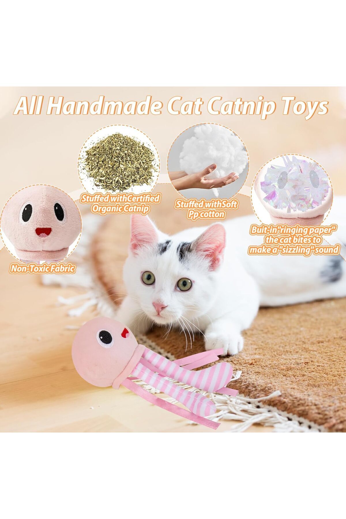 Saharaz-Plush Catnip Toys Indoor Sounding Interactive Squeaky Cat Toys Cats Chew for Cleaning Teeth(4PC) 3