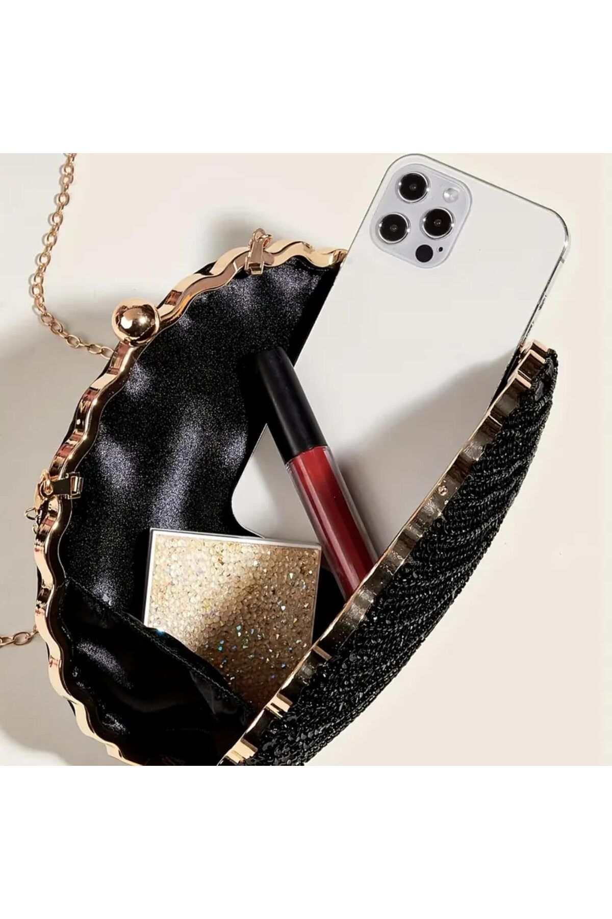Just Pretty Corner-Elegant Peacock Feather Sequin Evening Clutch-Synthetic Material, with Removable Strap-Black 5