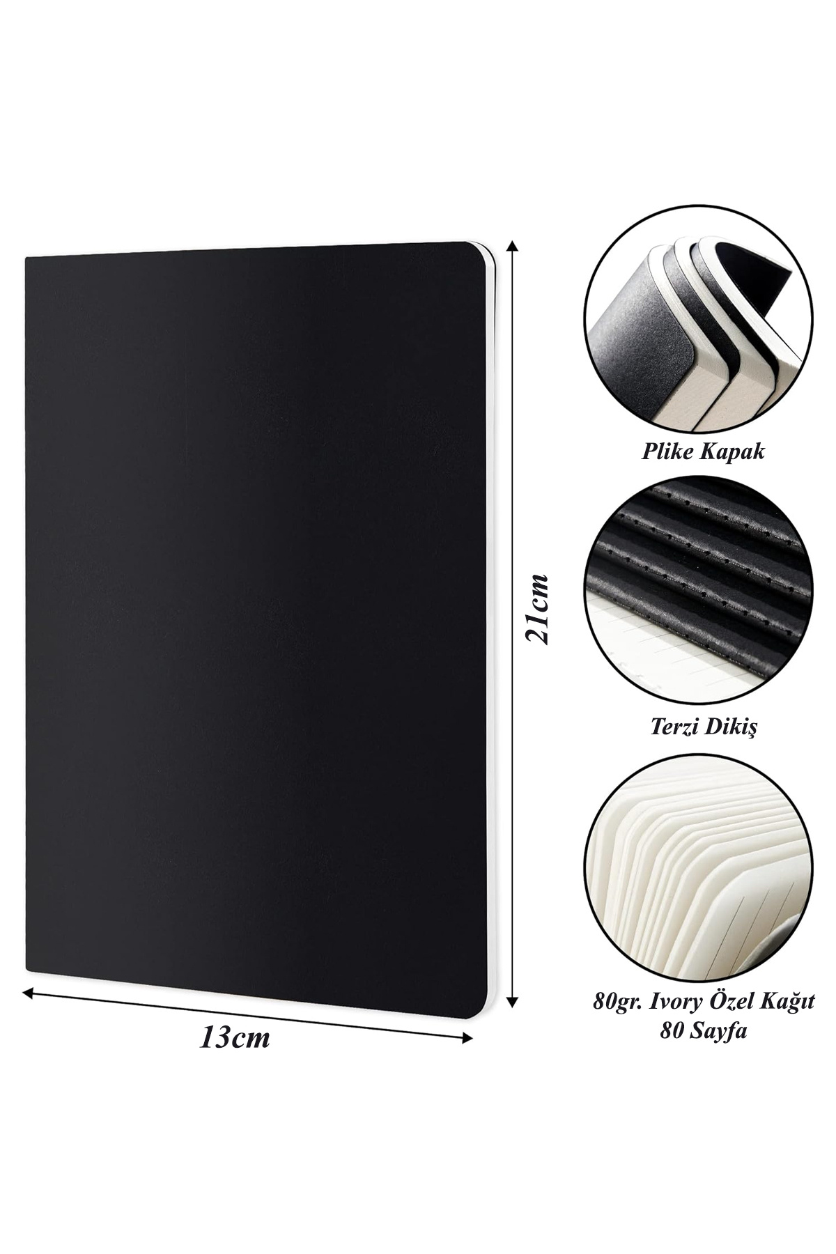 inkglo-Black Plain Cover Notebook Set Checkered Ruled Flexible Cover Notebook with Blank Pages 5