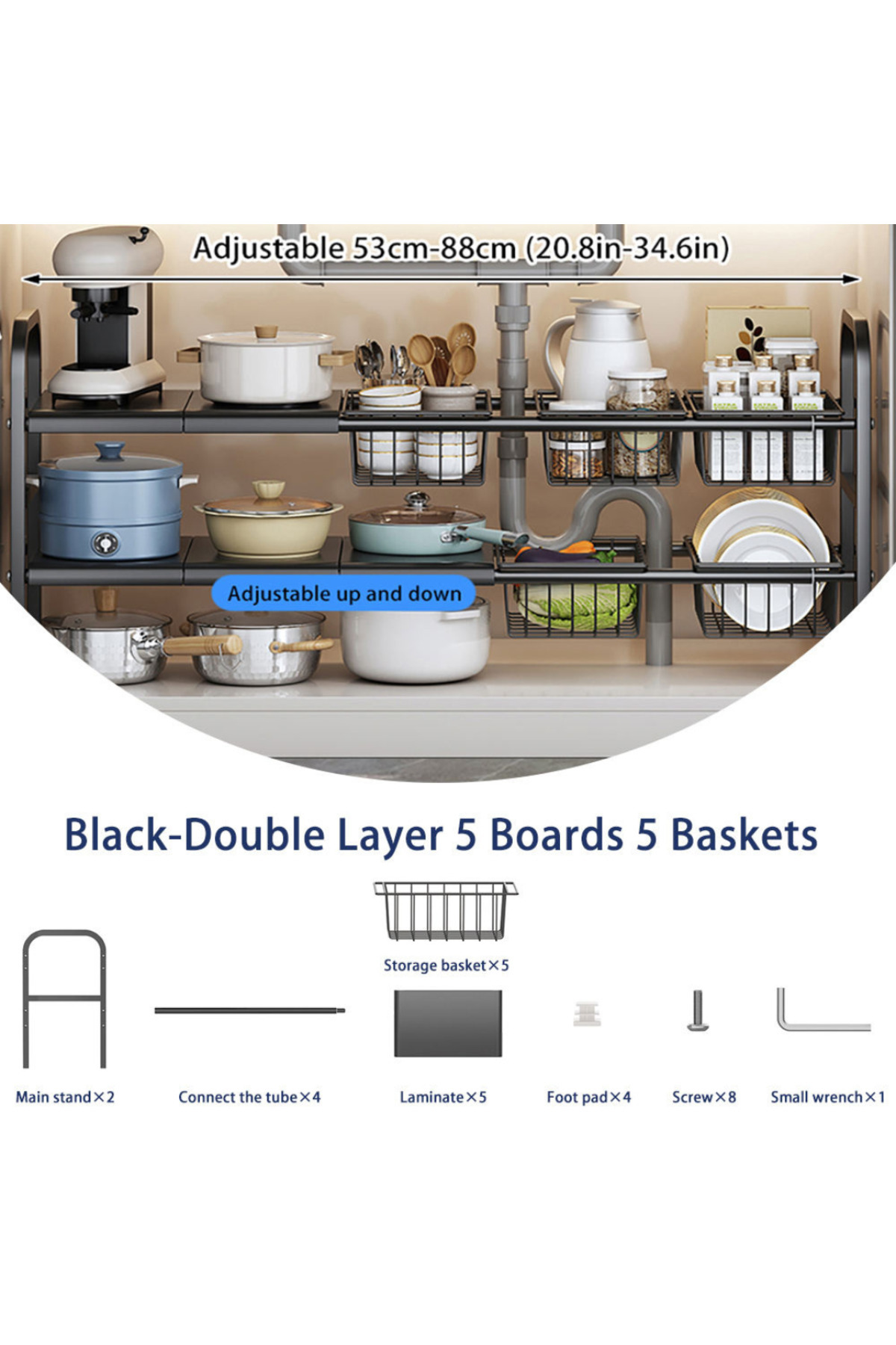 Choice-Adjustable and Expandable Multi-Function Under Sink Organizer Shelf White 6