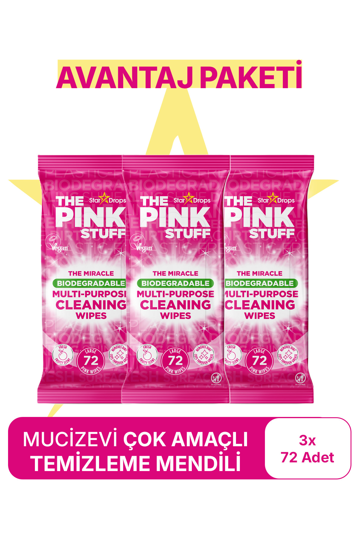 ThePinkStuff Mucizevi Biyolojik Olarak Parçalanabilir Çok Amaçlı Temizleme Mendilleri Avantaj Paket 3x72li Mendil - Fiyatı, Yorumları