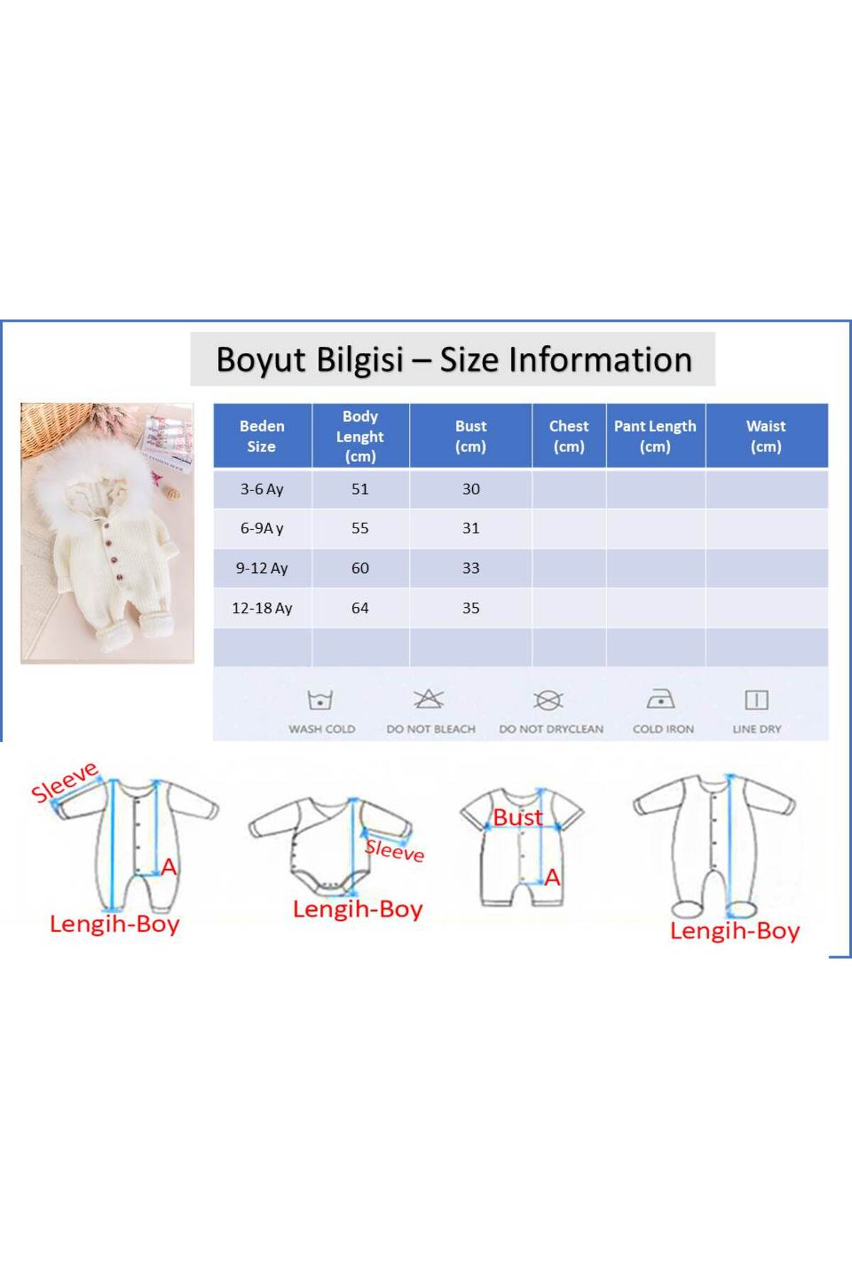 Babymod Triko Örgü Kışlık İçi Welsoft Astarlı Kapüşonlu Kız/Erkek Bebek Tulum fotoğrafı 6 (önizleme)