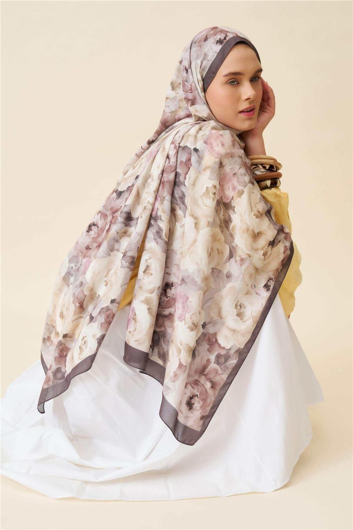 İpekhan-Fine Cotton Viscose Soft Shawl with Large Flower Pattern, Light and Stylish Shawl 3