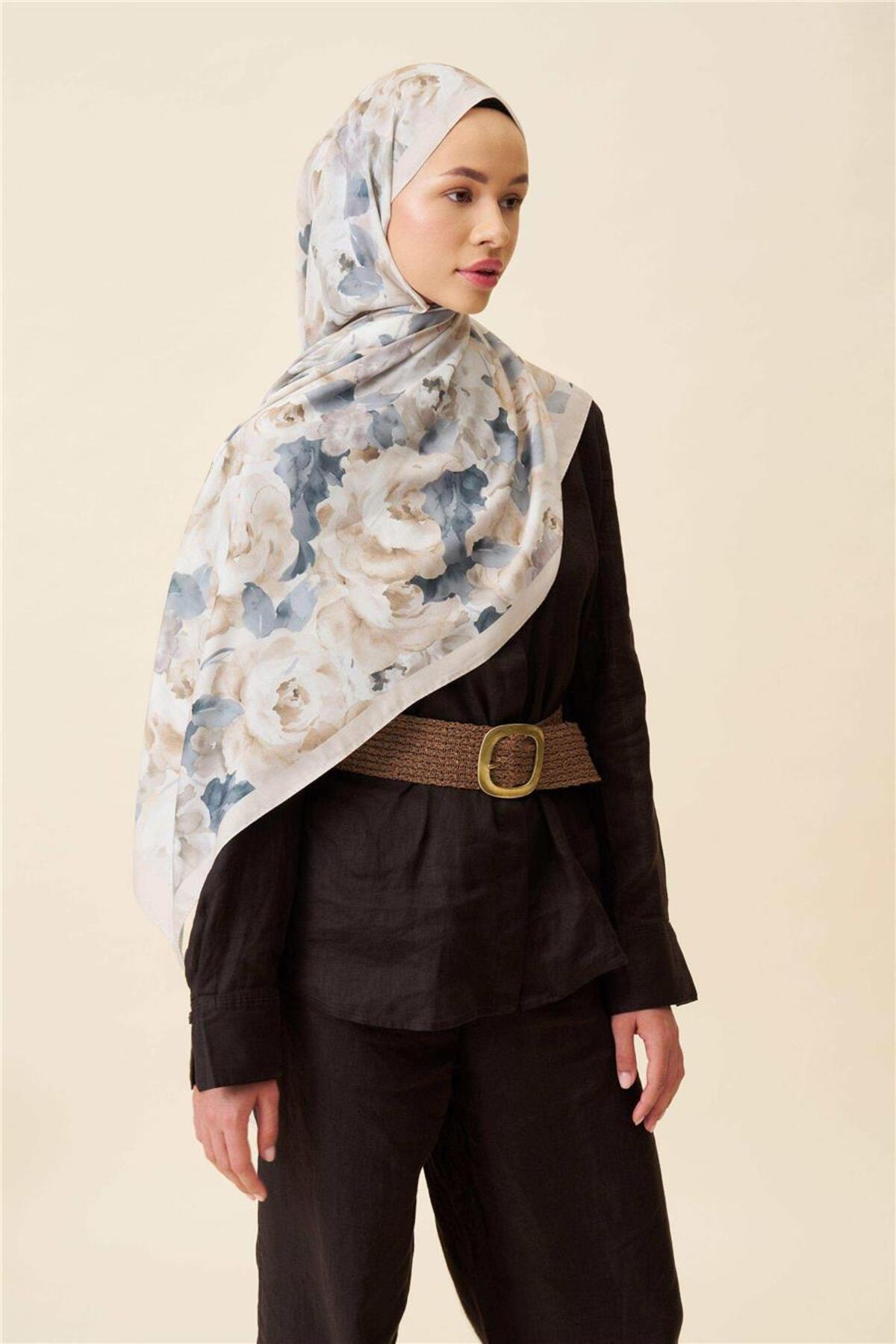 İpekhan-Fine Cotton Viscose Soft Shawl with Large Flower Pattern, Light and Stylish Shawl 3