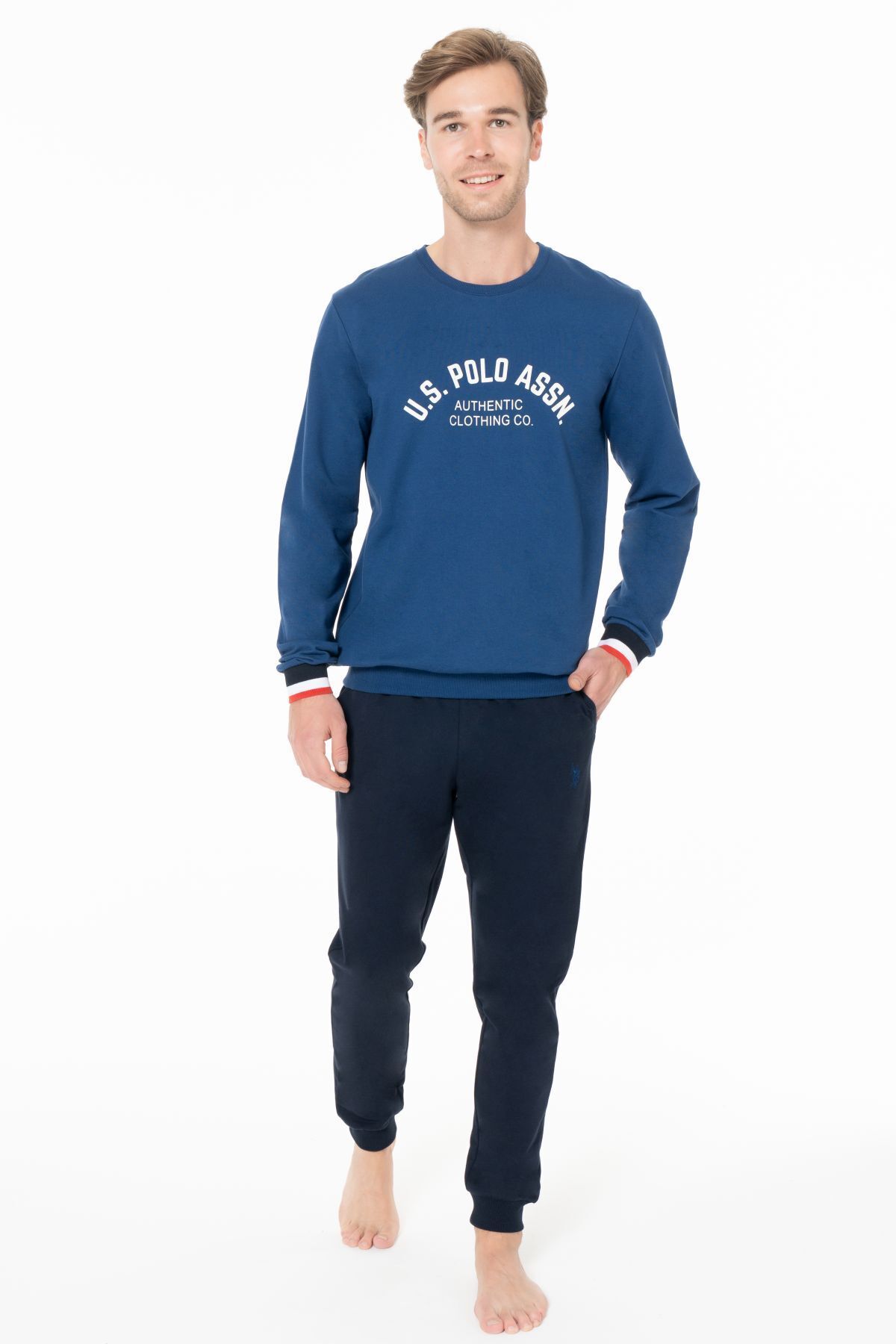 U.S. Polo Assn. U.s Polo Assn. 18943 Erkek Uzun Kollu Bisiklet Yaka Paçası Bantlı Rahat Ev Giyim-Lacivert