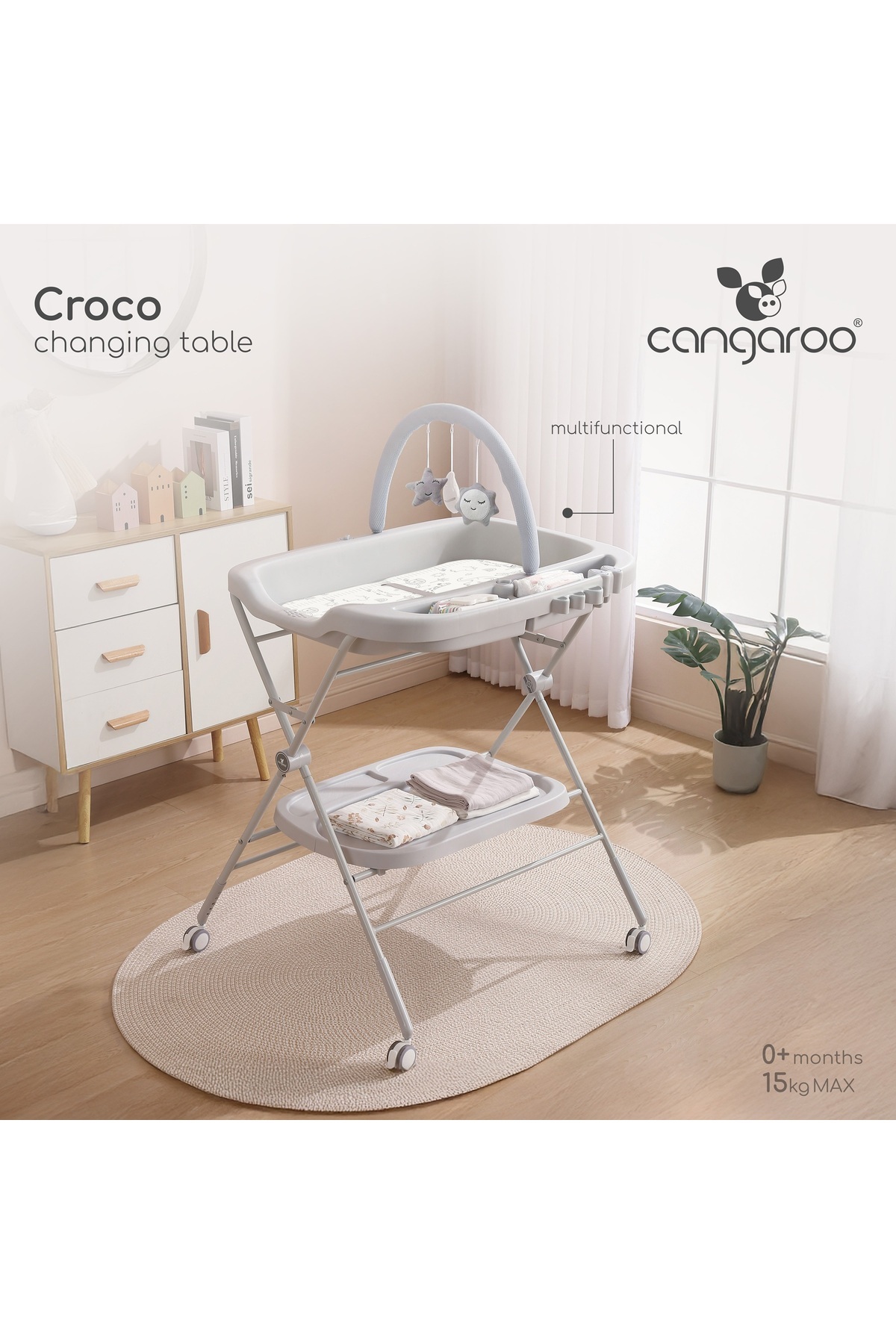 Cangaroo-Croco multifunctional changing table, foldable, height adjustable, wheels with brakes 4