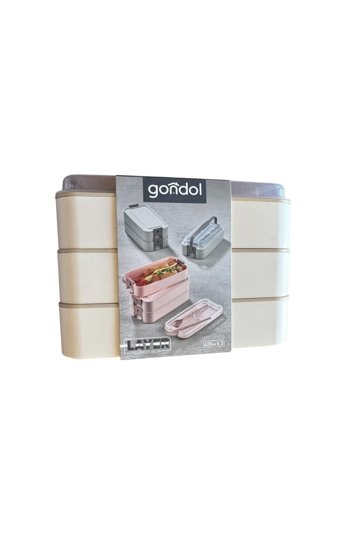 Tatlı Sebep-Gondol Layer Lunch Box Locked Layered Lunch Box with Fork and Spoon 1