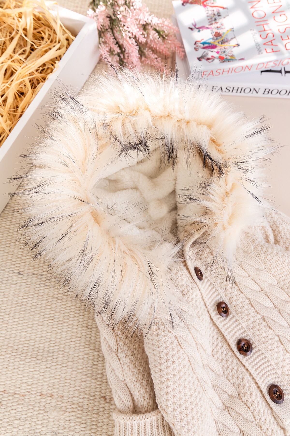 Babymod Triko Örgü Kışlık İçi Welsoft Astarlı Kapüşonlu Kız/Erkek Bebek Tulum fotoğrafı 5 (önizleme)