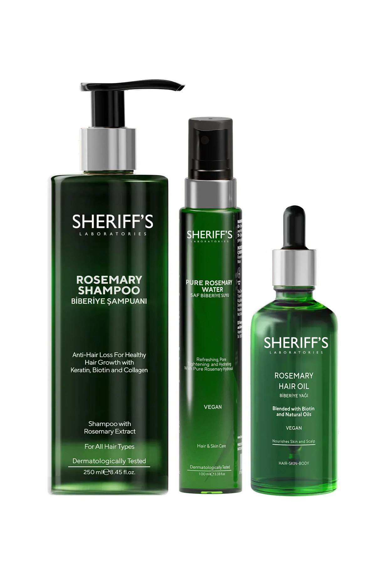 sheriffs Biberiye Seti 3lü Set Biberiye Şampuan Biberiye Serum Biberiye Sprey