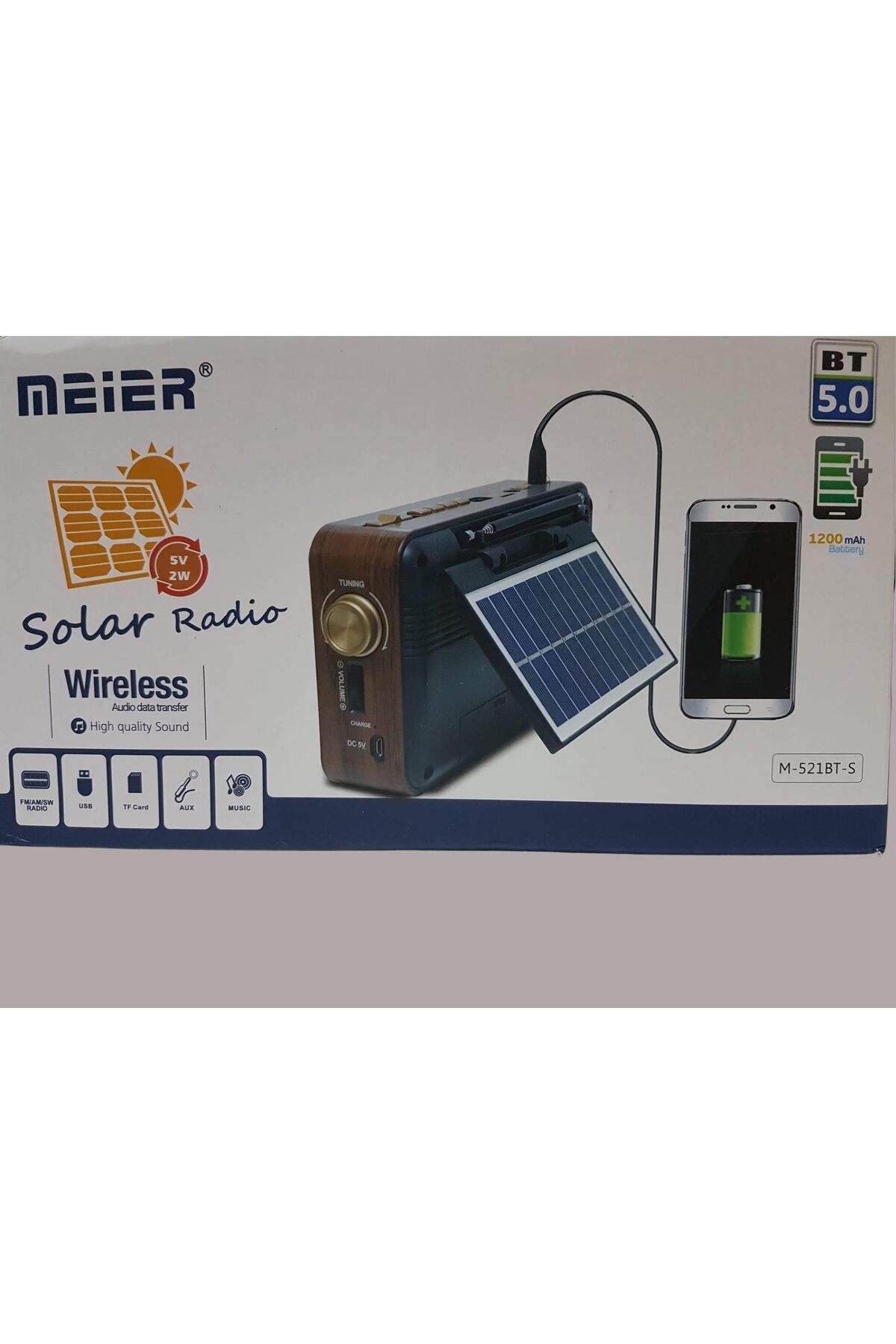 erorex-Solar Powered 3W Radio with LED Flashlight TF USB Aux Memory with Bluetooth 5