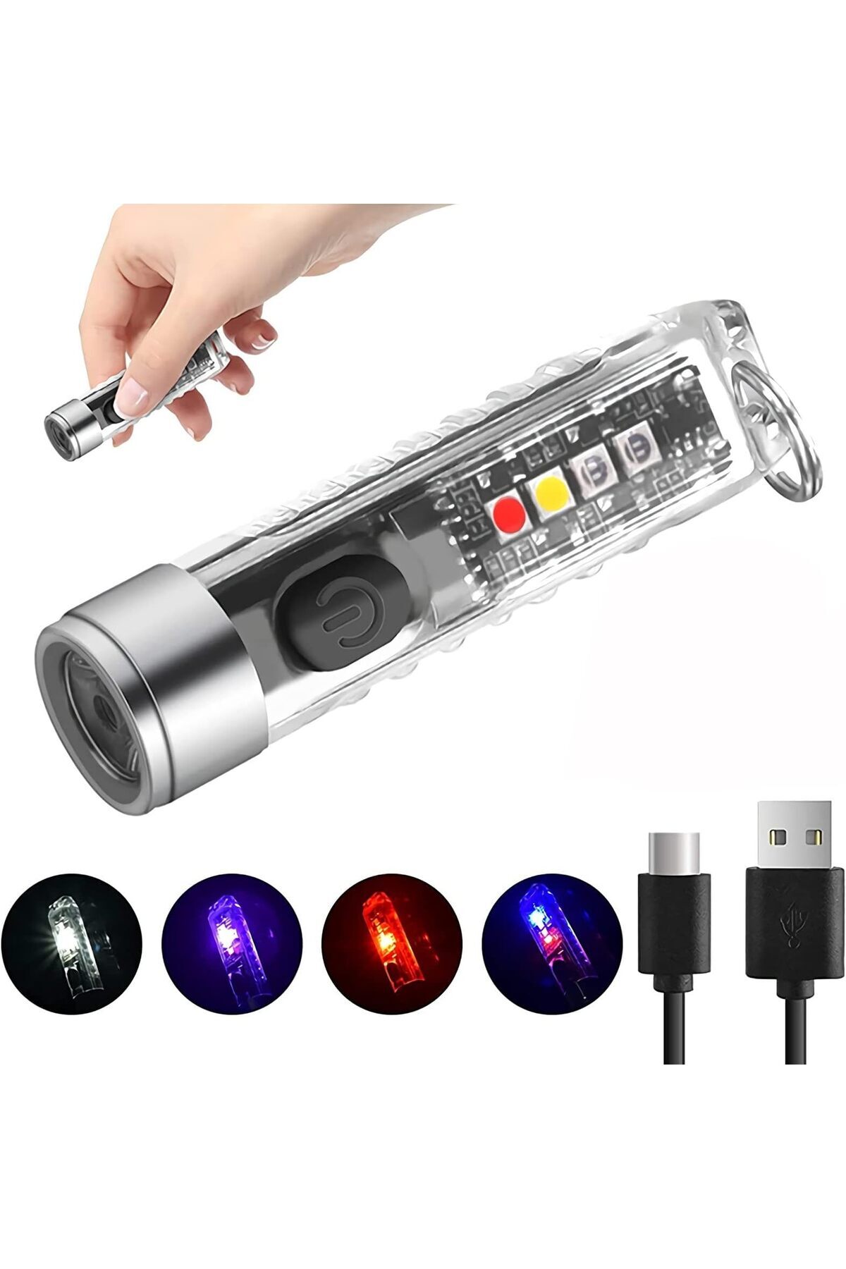 erorex-Mini LED Flashlights USB Rechargeable Small Keychain Flashlight 11 Modes Main & Side Light Portable 1