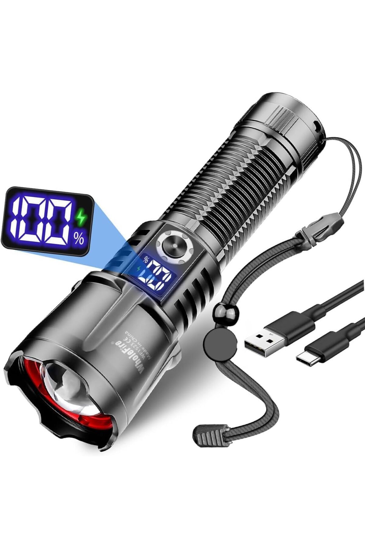 erorex-Rechargeable Flashlight Torch Light High Lumens LED Torch XHP70 10000 Lumen LCD Display 5 Mode 1