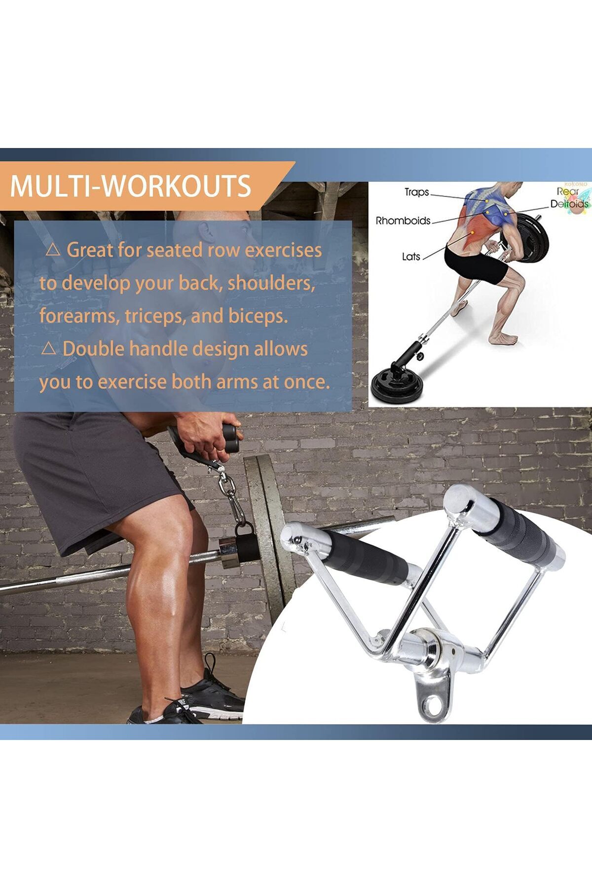 erorex-V Shaped Handle 360° Steel Swivel Cable Machine Attachment Solid Rowing Handle Grips Rowing Machine 6