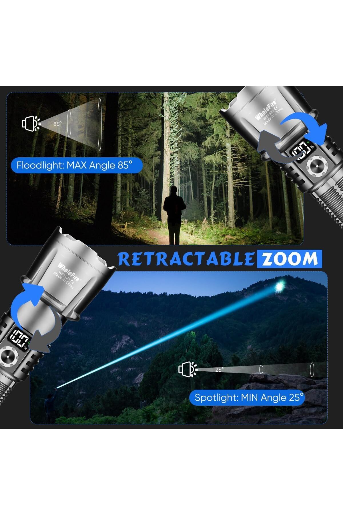erorex-Rechargeable Flashlight Torch Light High Lumens LED Torch XHP70 10000 Lumen LCD Display 5 Mode 3