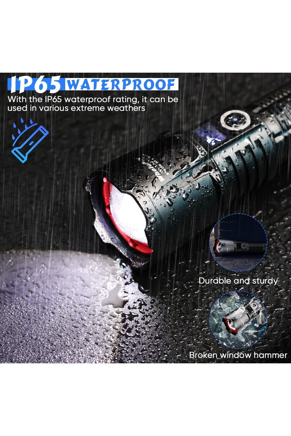 erorex-Rechargeable Flashlight Torch Light High Lumens LED Torch XHP70 10000 Lumen LCD Display 5 Mode 5