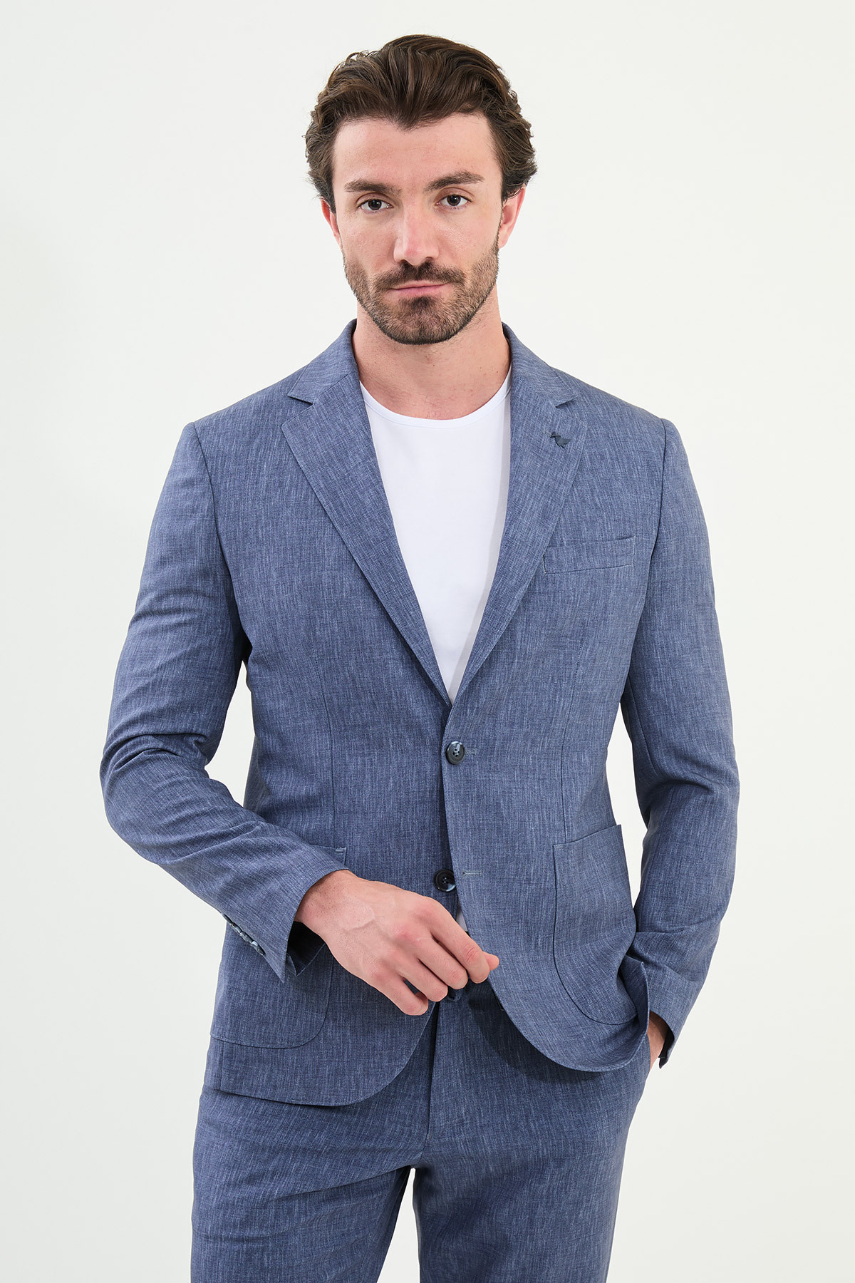 Mcr Gray Slim Fit Bag Pocket Mono Collar Men's Suit Navy Blue - 45399.25Y
