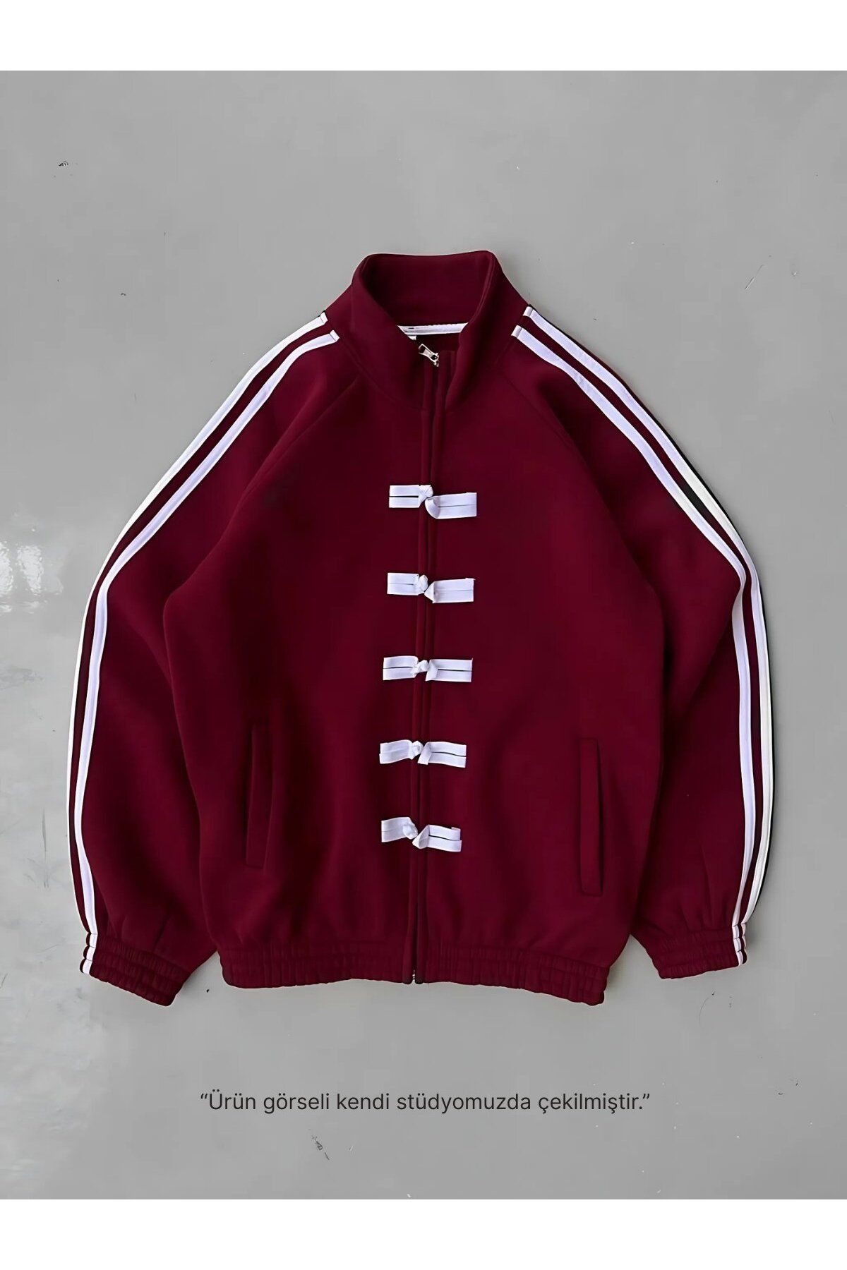 Gofeel  Y2k Üç Çizgili Kırmızı Vintage Oversize Unisex Ceket (3 iplik) - Görsel 3