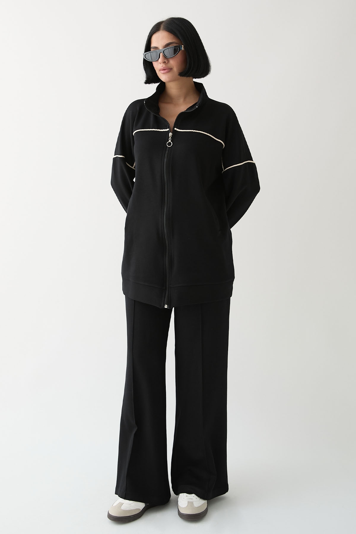 InStyle Black Suit with Piping Detail and Zipper
