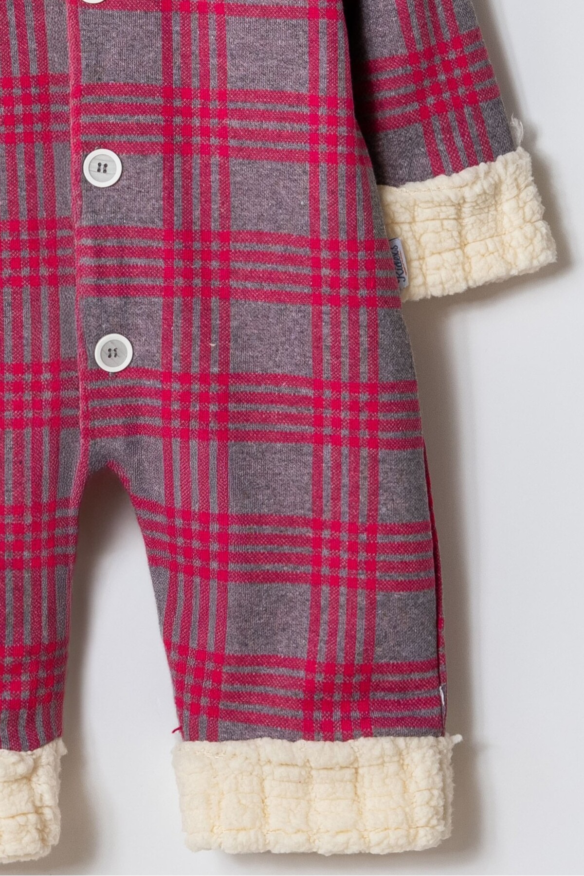 Chicsy Baby Kışlık Tatlı Kareli İçi Peluşlu Kapüşonlu Düğmeli Bebek Tulum fotoğrafı 4 (önizleme)