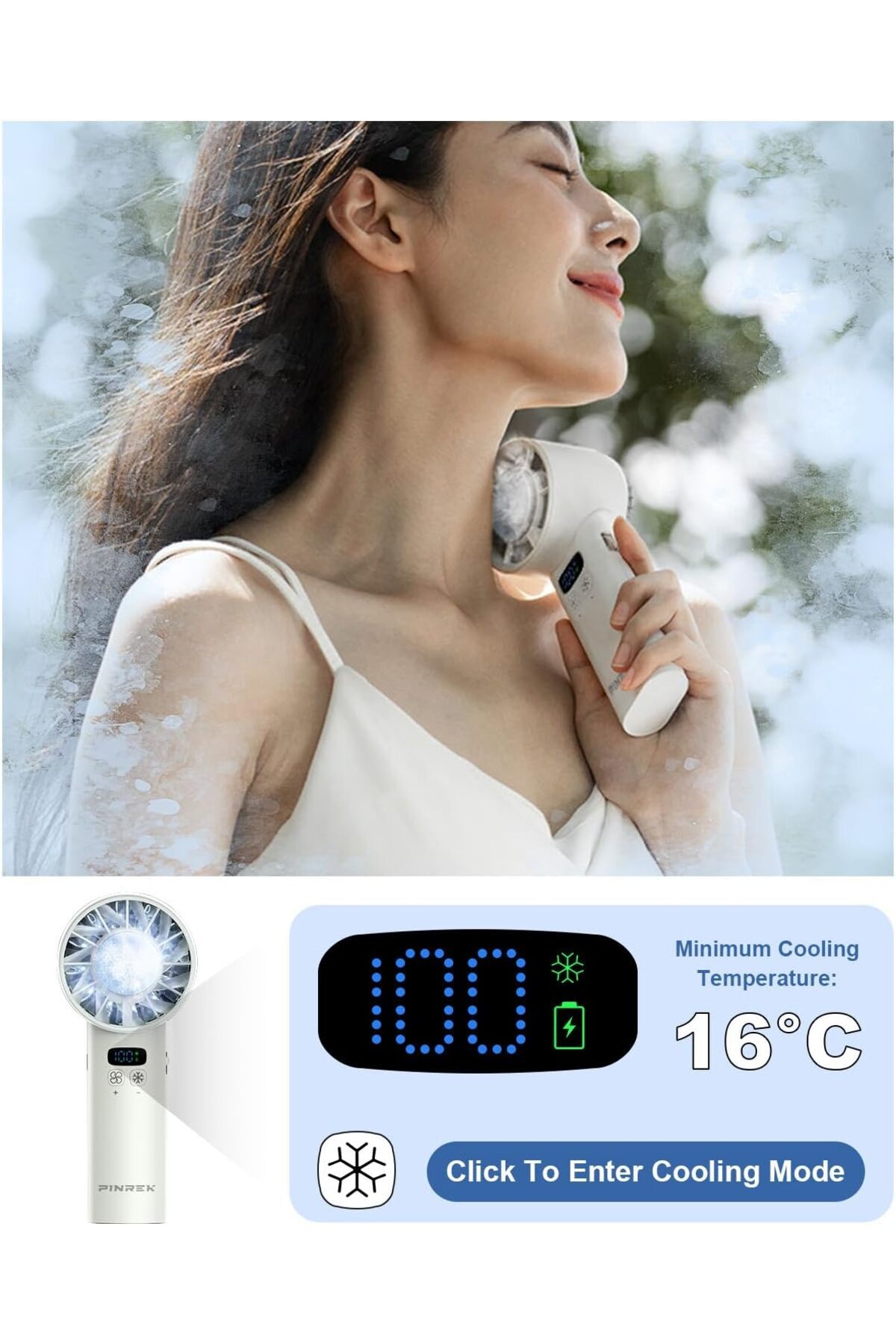 PINREK-New Upgrade Portable Handheld Fan with Cold Compress Function, Mini Desk Fan, Rechargeable Fan with 3