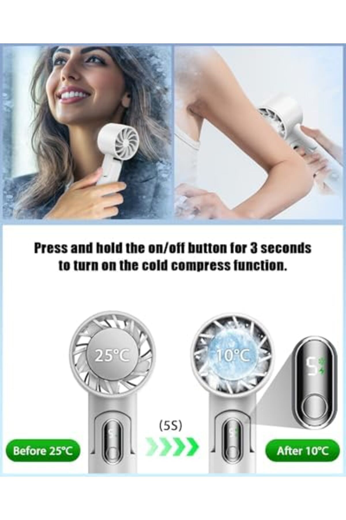 PINREK-New Upgrade Portable Handheld Fan with Cold Compress Function, Foldable Desk Fan, Rechargeable Fan w 6