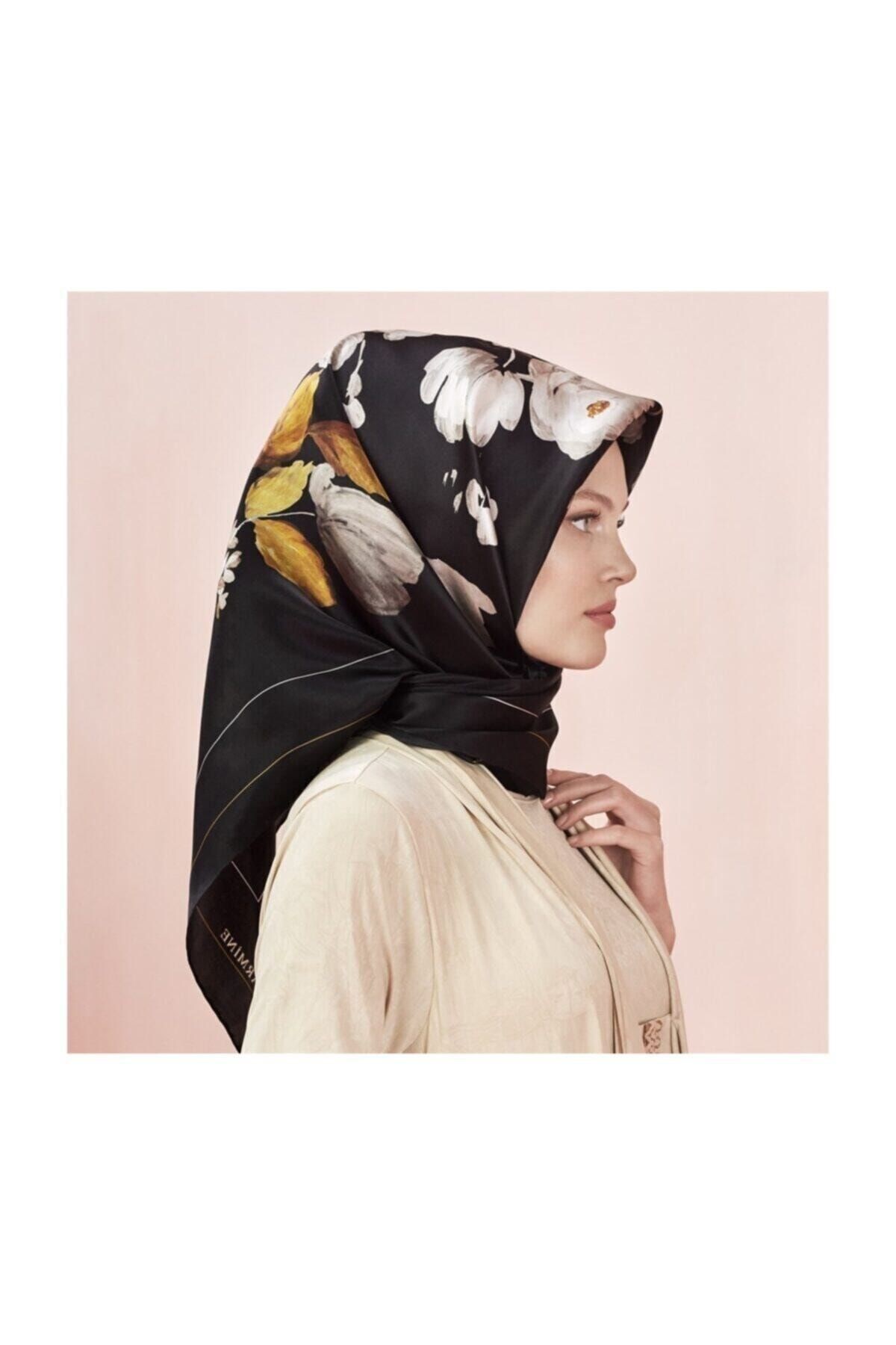 Modern Twill Ipek Nostaljik Sura Eşarp Siyah-Kırmızı Eşarp