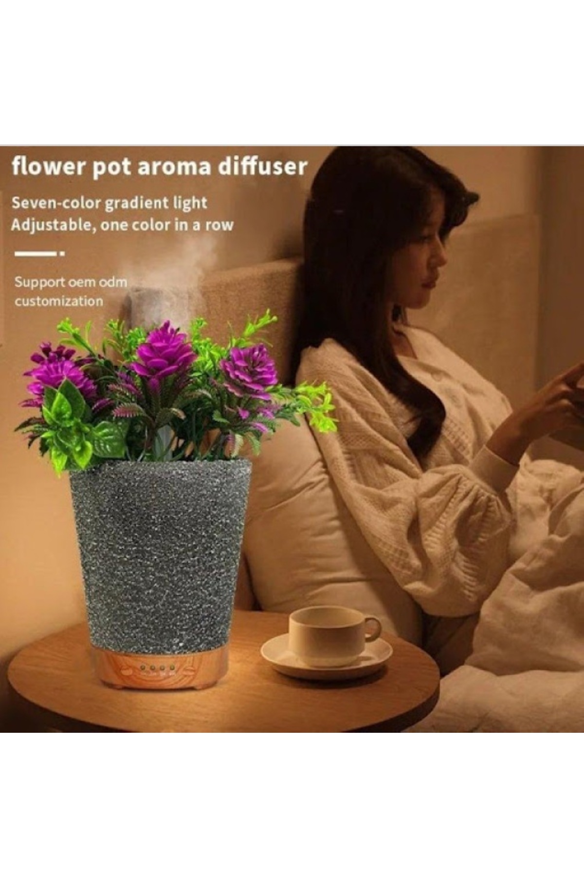 DAR-Aromatherapy diffuser with artificial plants, 200 ml, 7-color LED lights, ultrasonic humidifier, 1