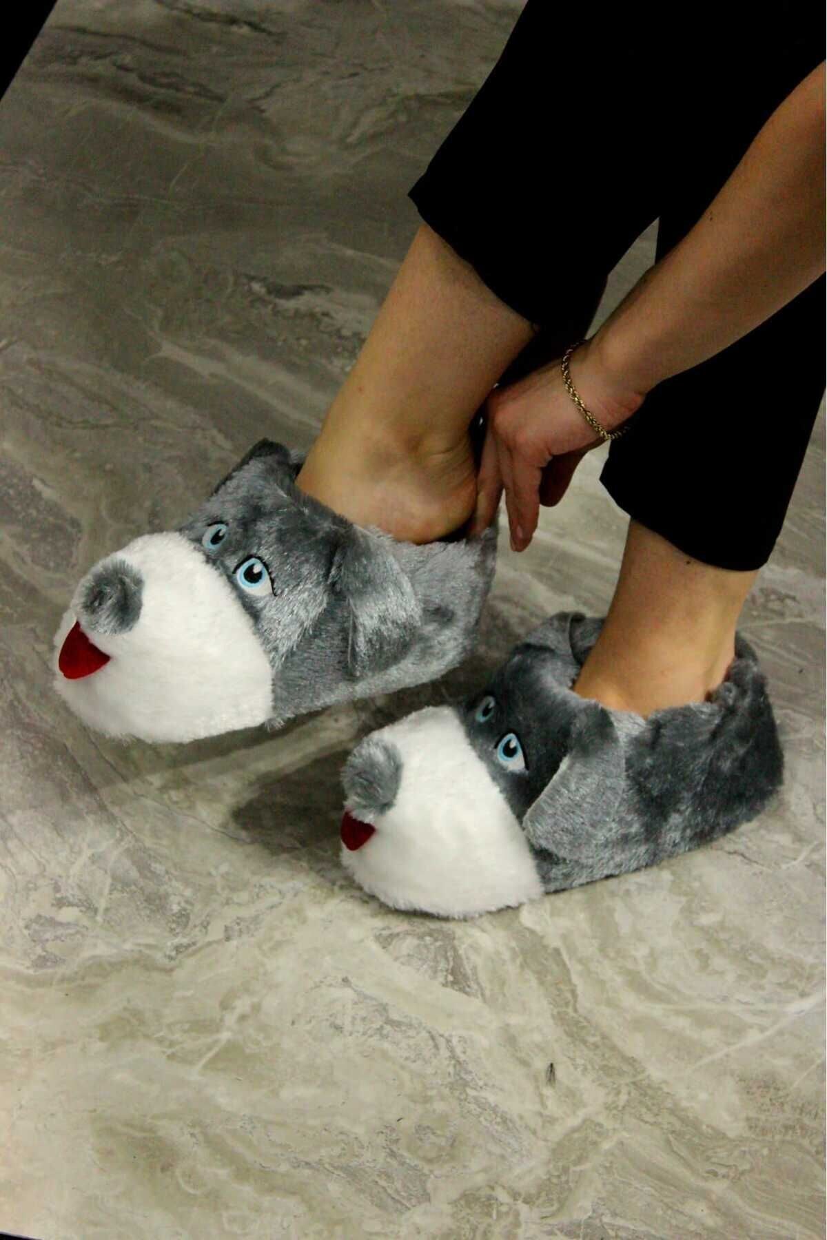 ALTUNTAŞ Köpek Figürlü Peluş Panduf Ev Pandufu Unisex Köpekli Panduf görsel 5