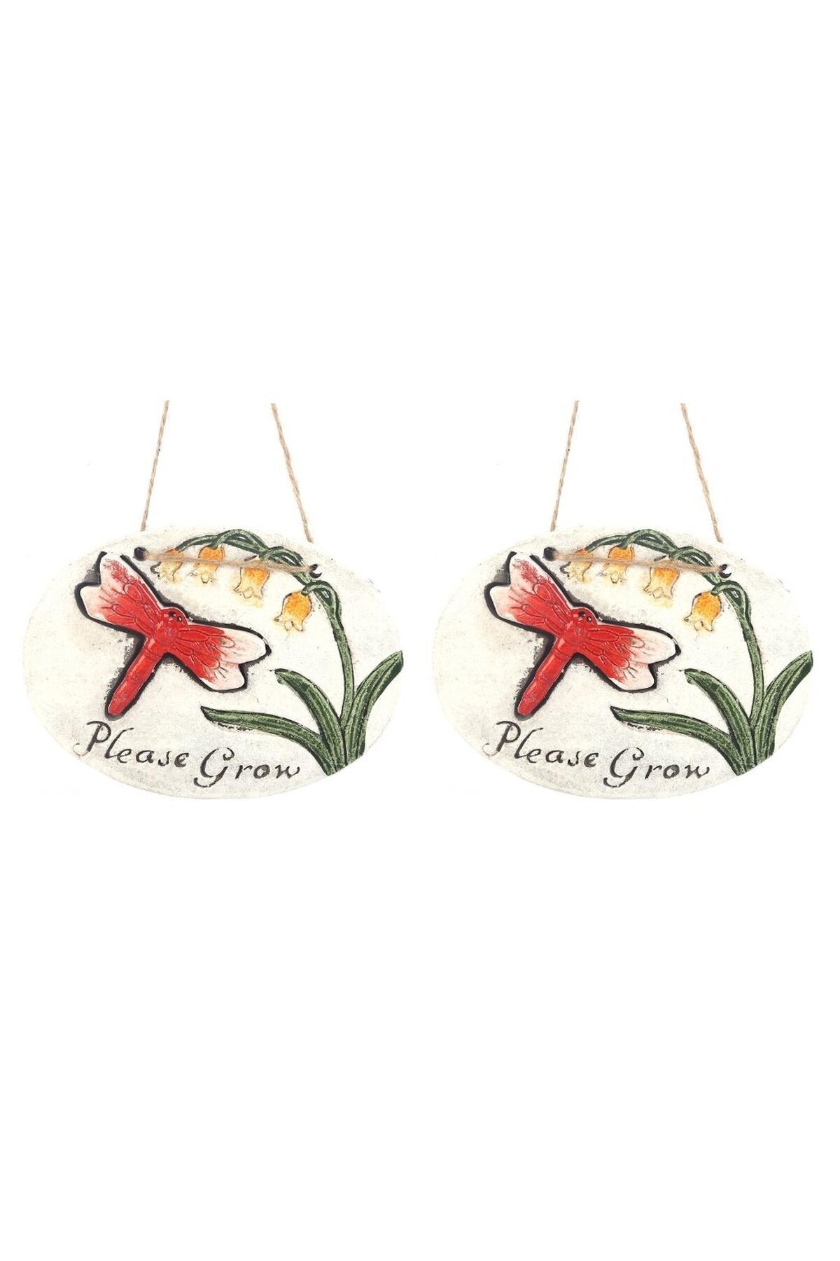 Bosphorus 2 Adet Asilabi̇li̇r Balkon Ve Bahçe Süsü Kirmizi Yusufçuk Desenli̇ Oval 17x15x1,3cm Duvar Süsü,taşi