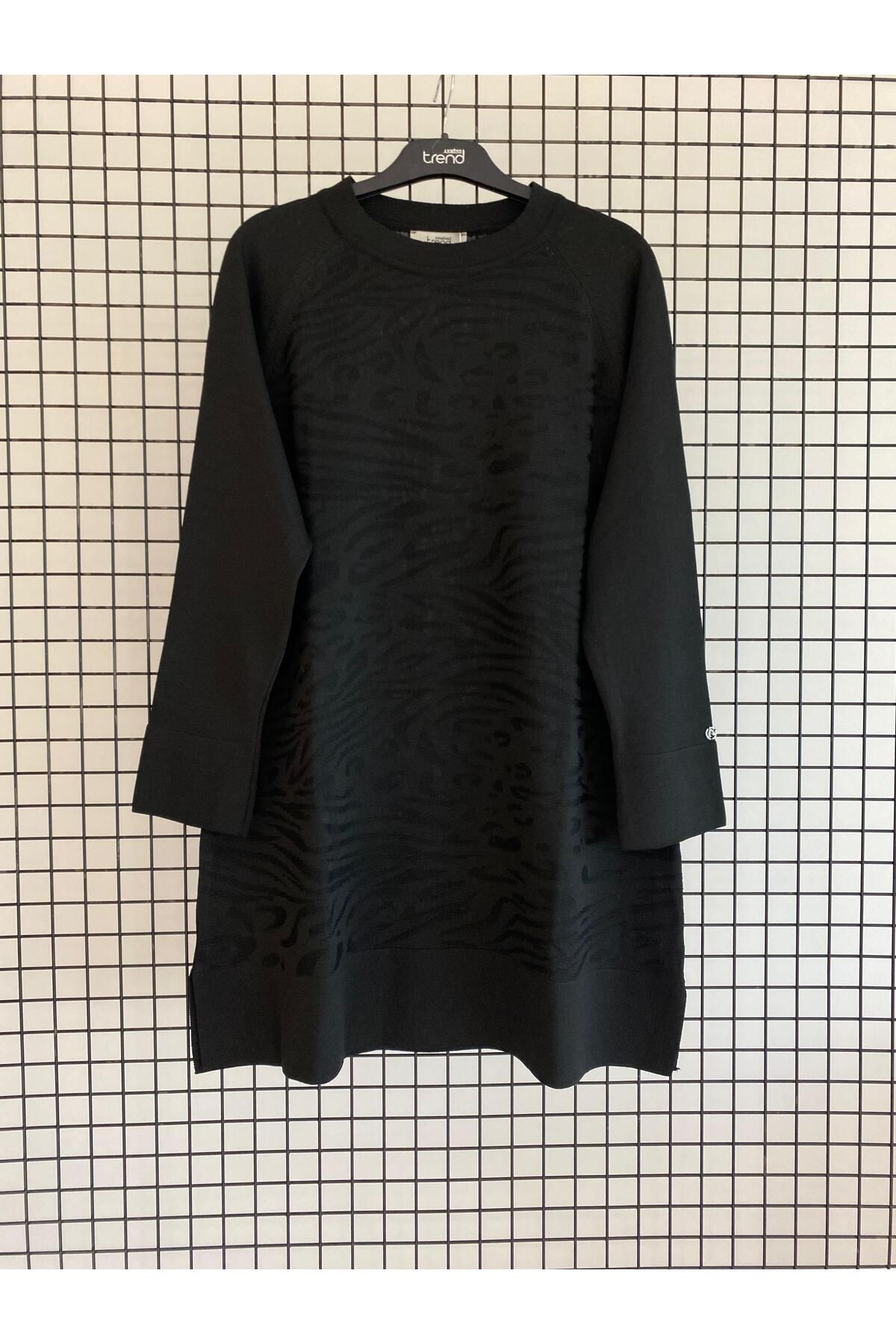 Armine-Crew Neck Knitted Patterned Sweater Tunic 1