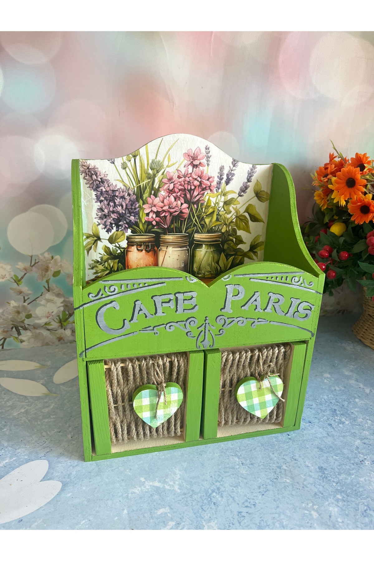 Bypinaryuksel-Solid Multi-Purpose Box with Green Patterned Knitted Drawers 1
