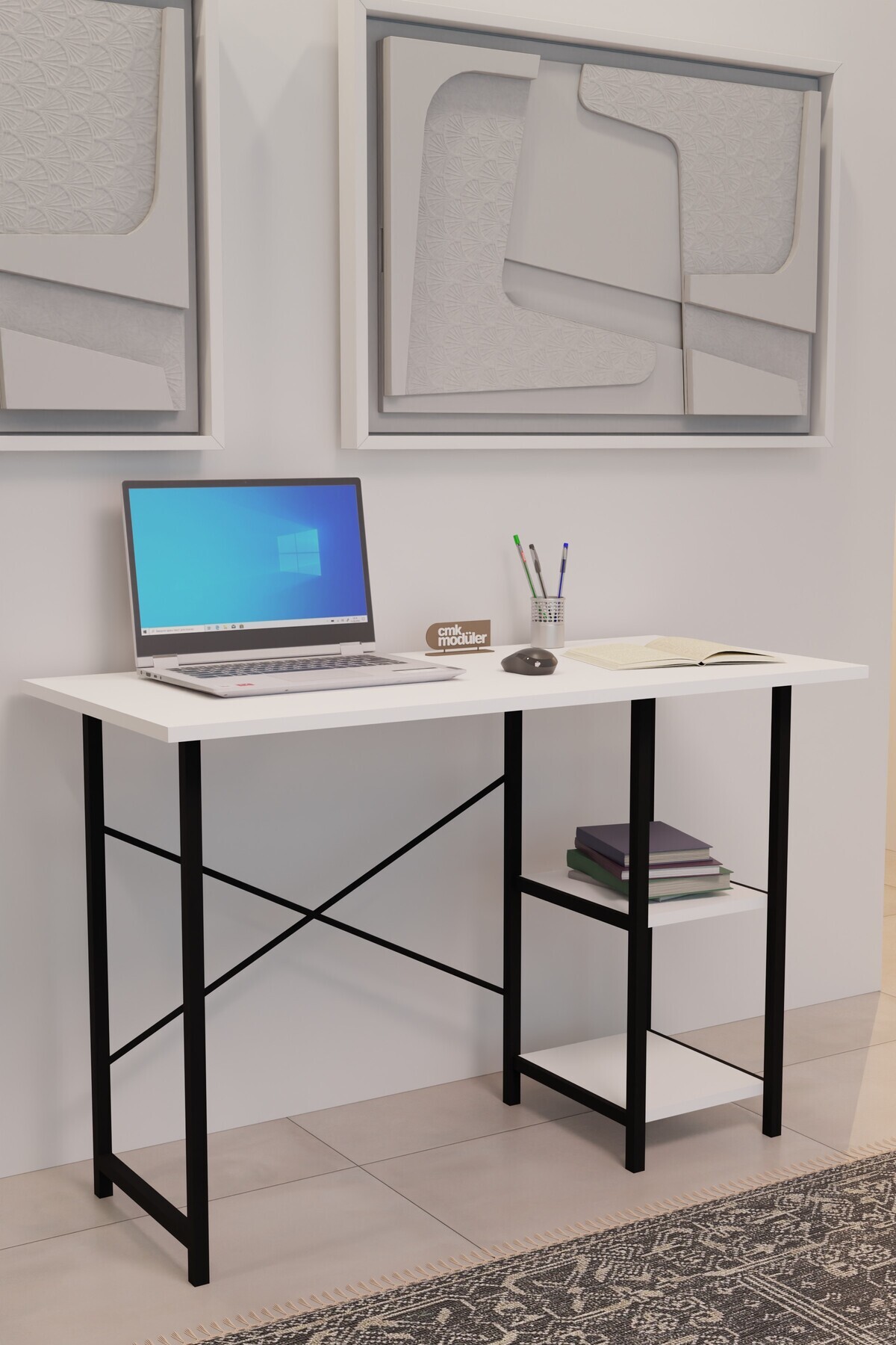 CMK Modüler 2 Raflı Metal Çalışma Masası 50x110 Ofis Bilgisayar Masası