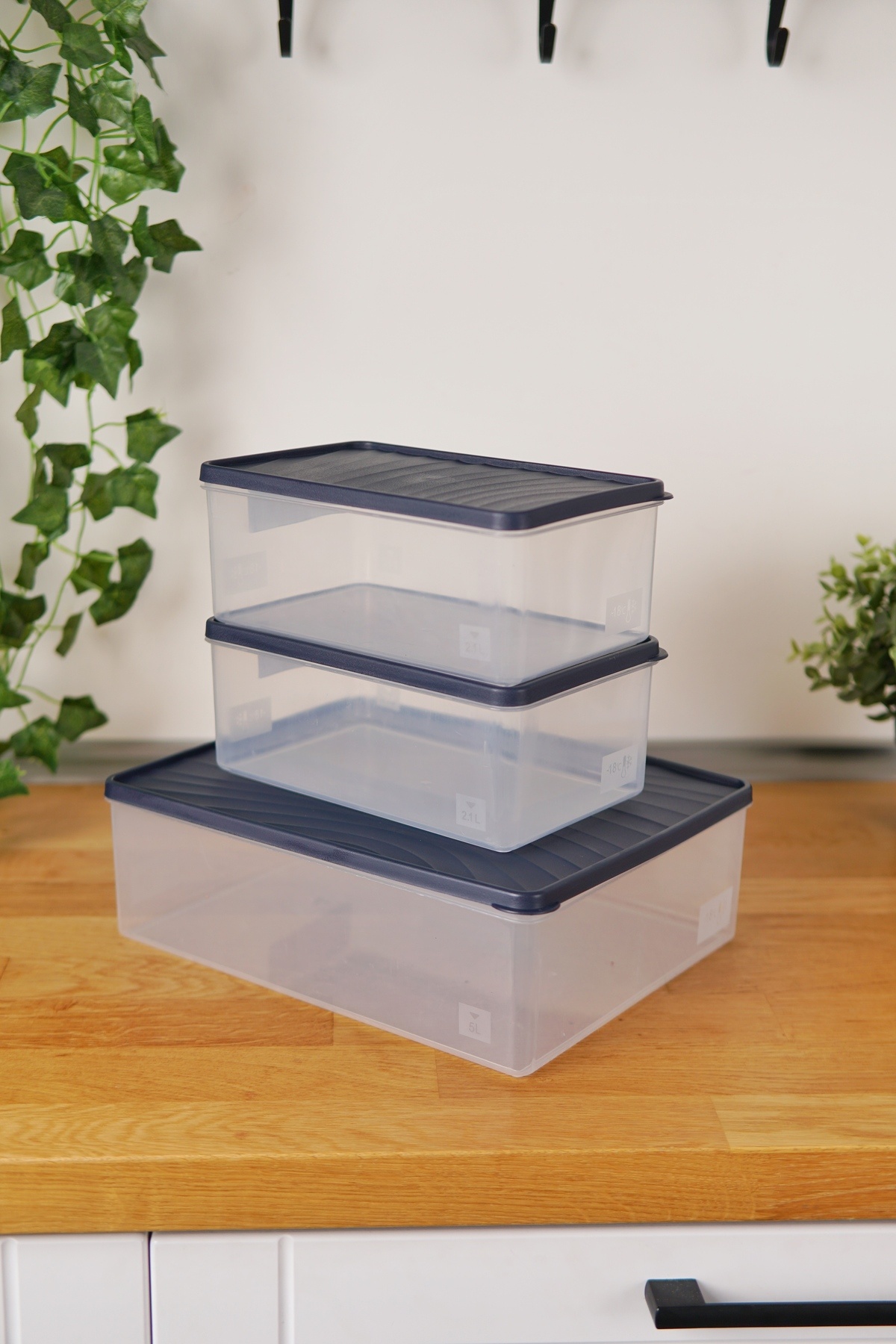EVLE-Deep Freezer Storage Container Set of 3 (5 Lt + 2 X 2.1 Lt), Blue 3