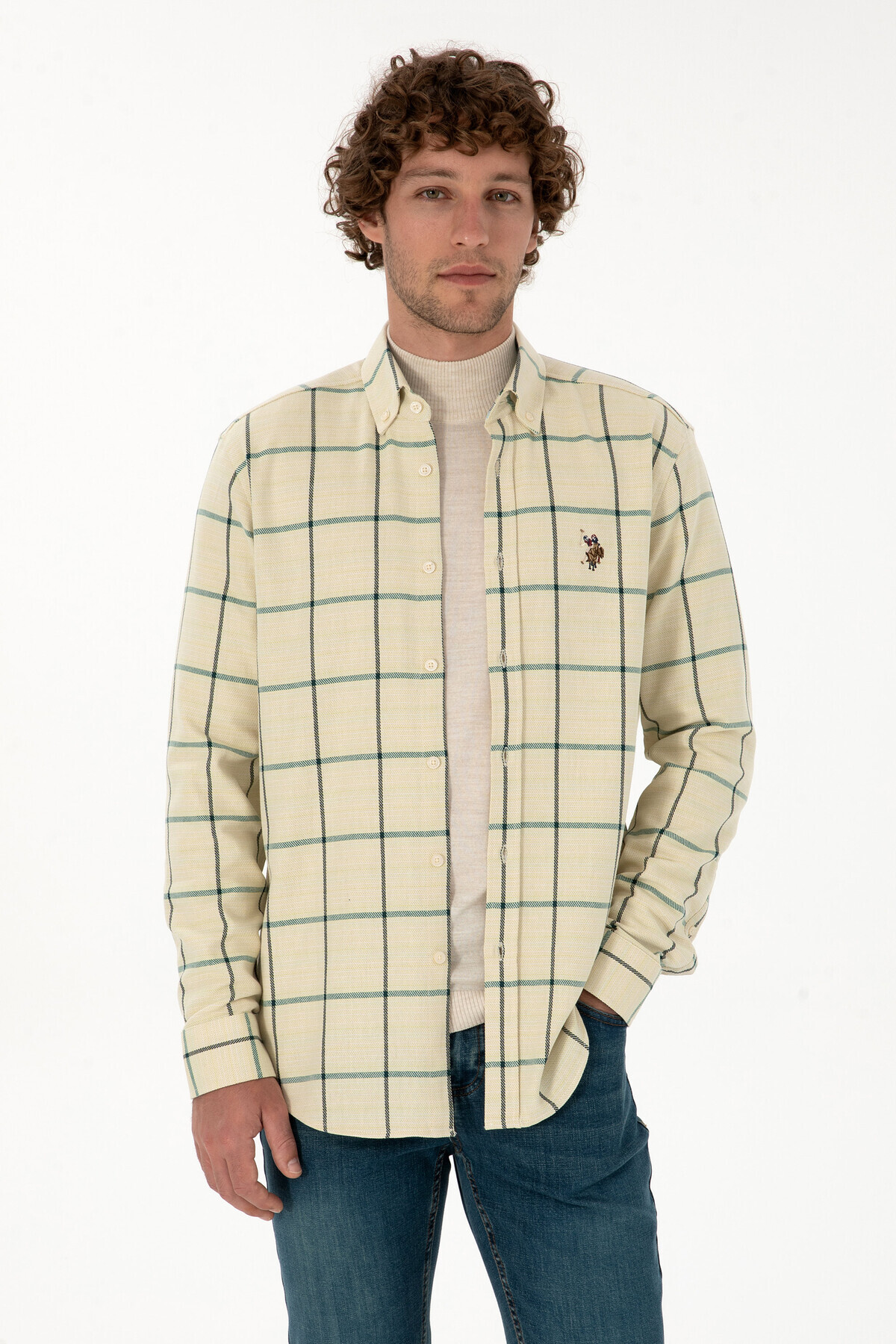 پیراهن آستین بلند مردانه سبز تیره یو اس پولو کد :(50316617-VR079) U.S. Polo Assn.