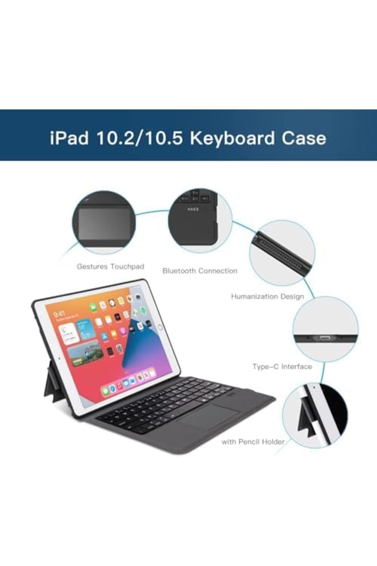 Shopi-New Case Compatible for 10.2 8th/7th for 2020/2019 iPad Keyboard Case with Trackpad - Folio Cover 3