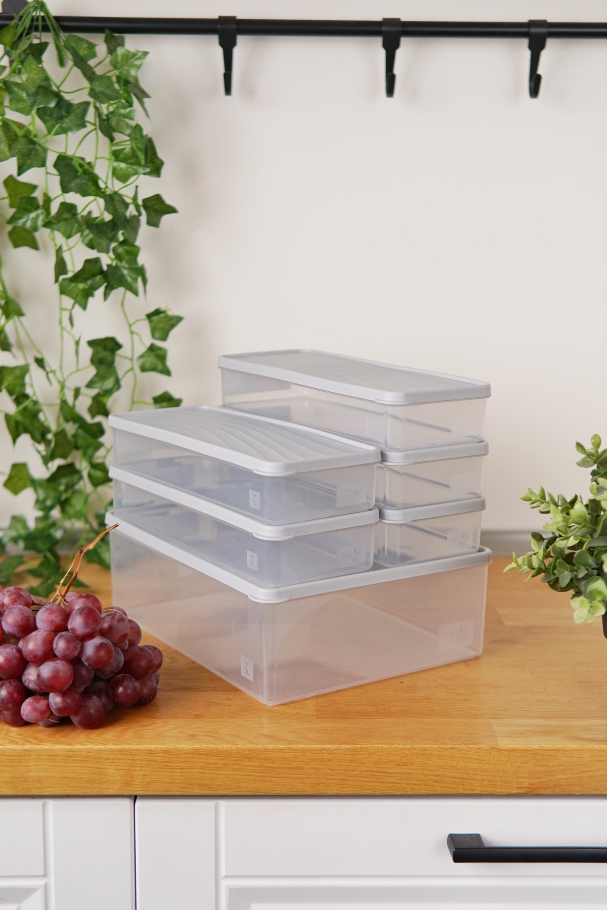 EVLE-Deep Freezer Storage Container Set of 6 (5 Lt + 5 X 1 Lt), Gray 5