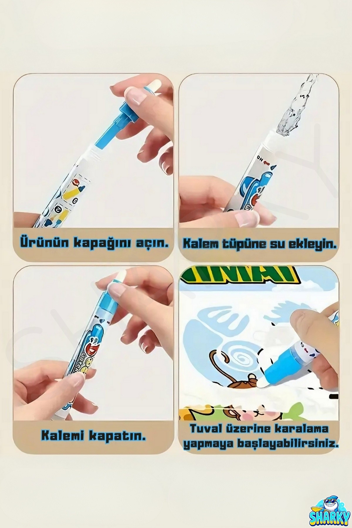 SHARKY Vahşi Orman Hayvanları Temalı Sulu Sihirli Boyama Halısı - Özel Sulu Kalem Ile Water Painting Su Mat fotoğrafı 3 (önizleme)