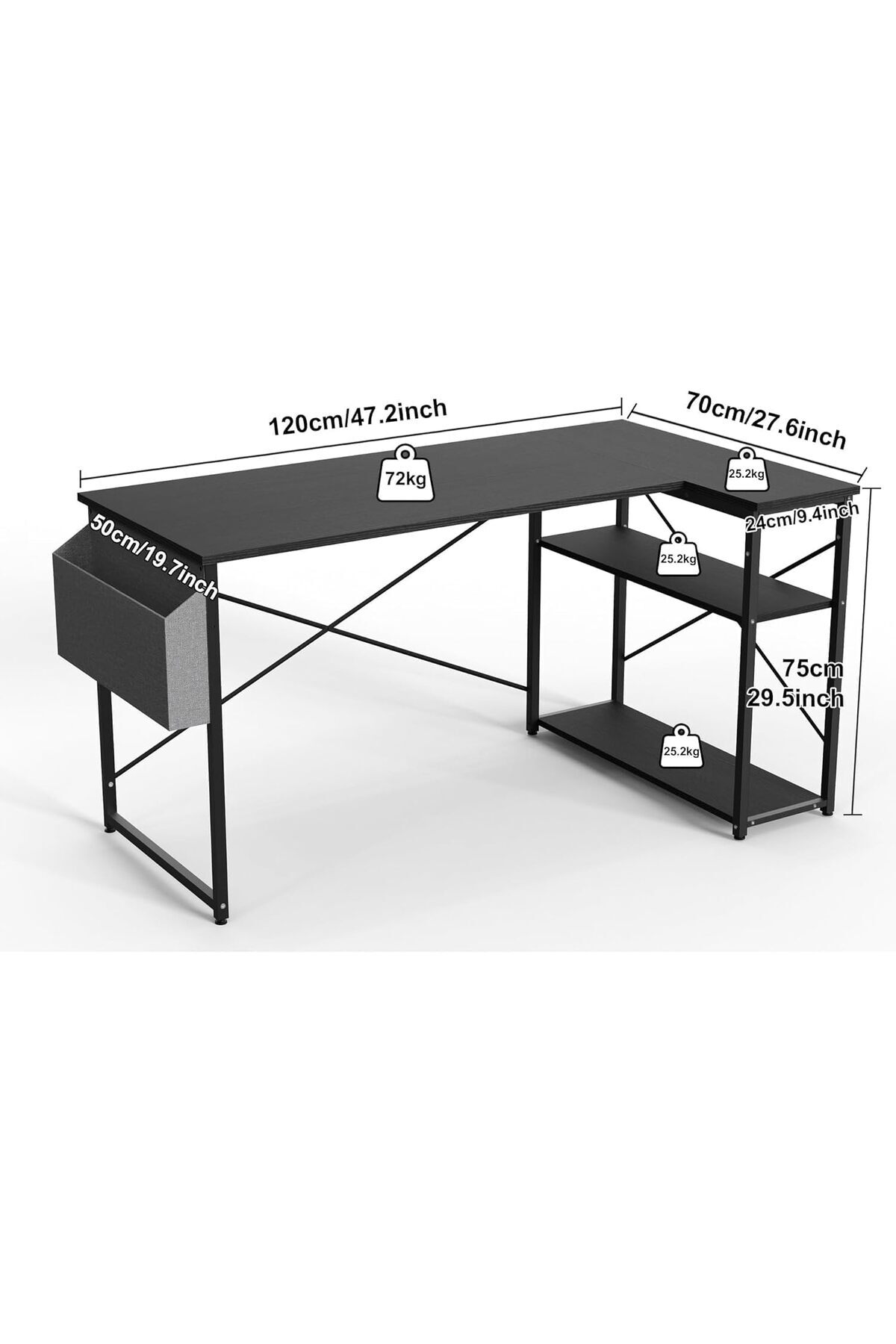 SKY TOUCH-SKY-TOUCH L-Shaped Computer Desk, Study Desk, Corner Gaming Table, with Storage Bag & Storage Shelve 5